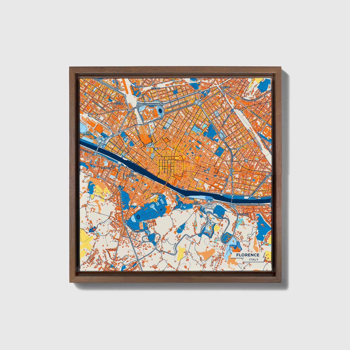 Firenze  Italy Colorful City Map Canvas Print • Dark Wooden Framed