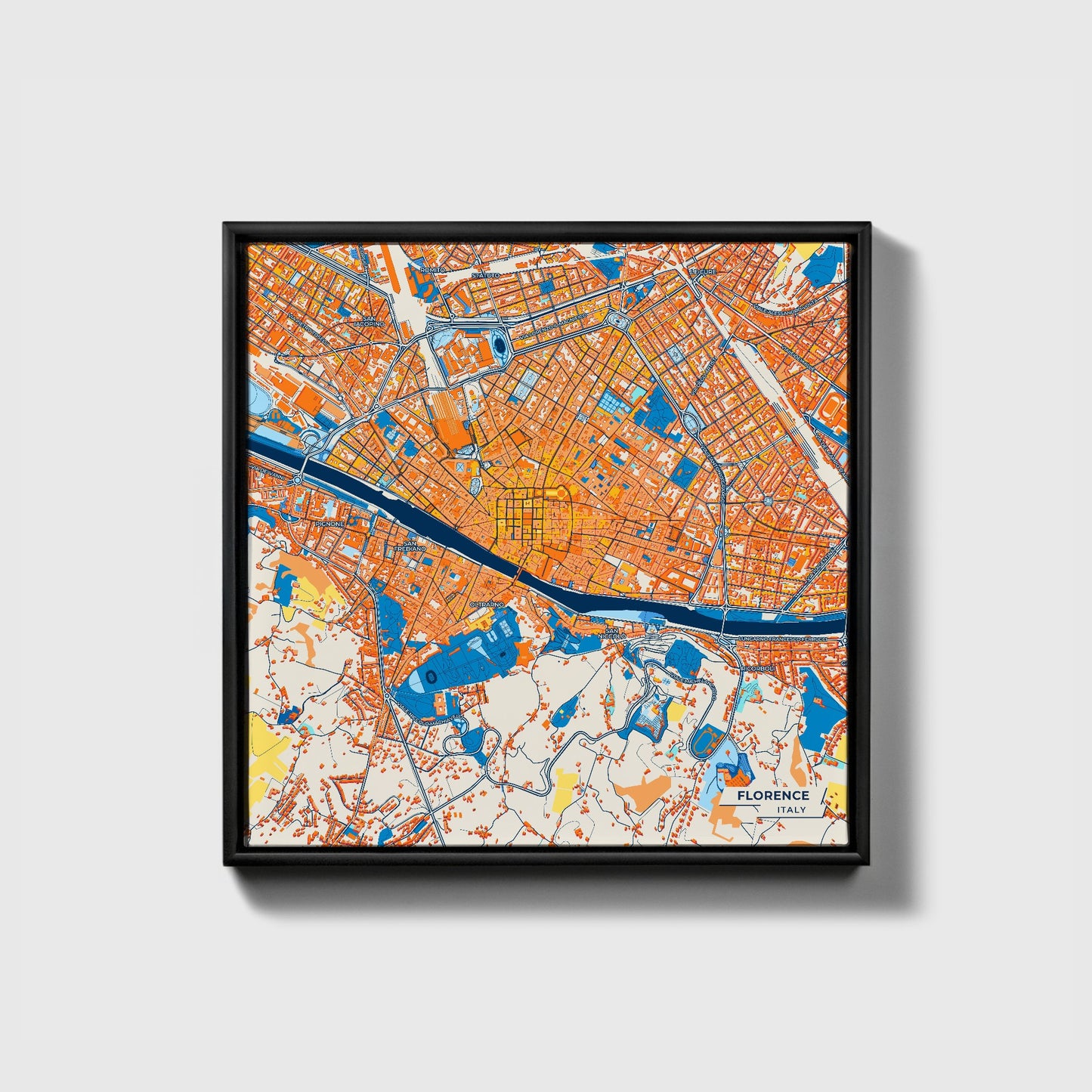 Firenze  Italy Colorful City Map Canvas Print • Black Framed