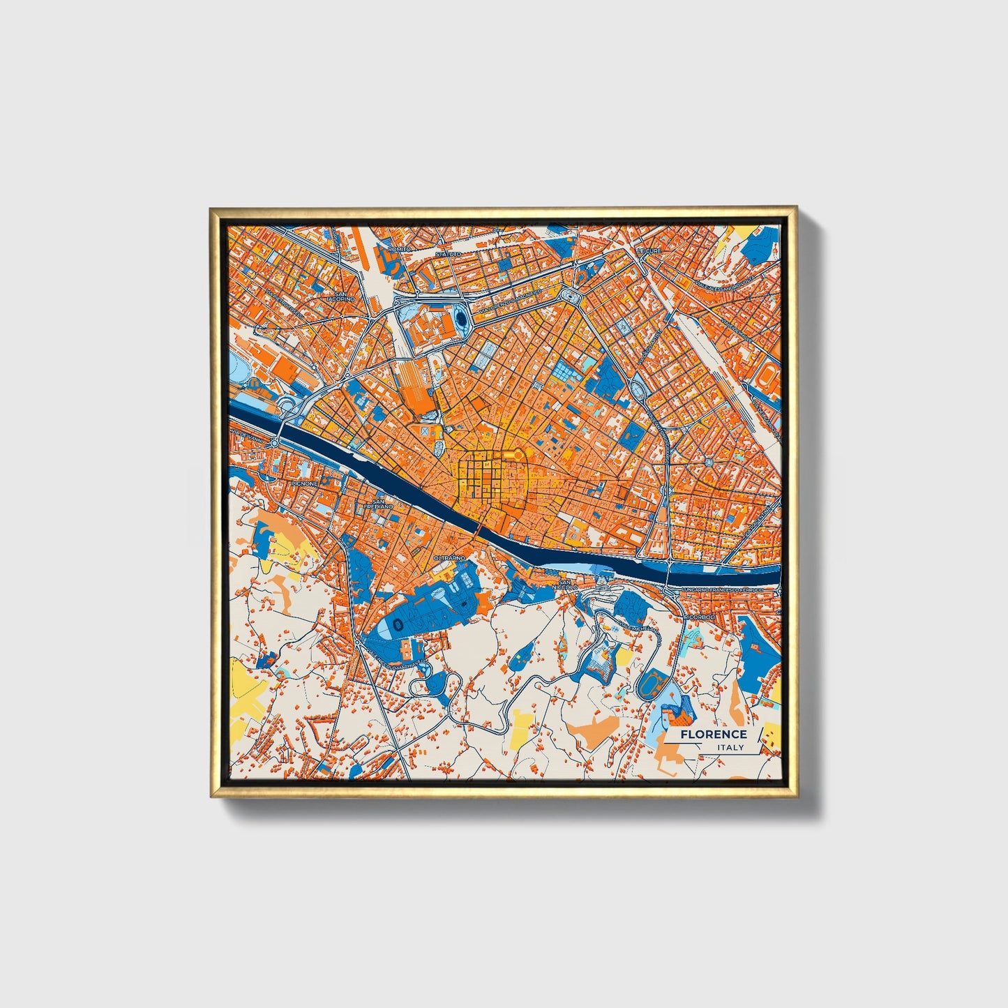 Firenze  Italy Colorful City Map Canvas Print • Gold Framed