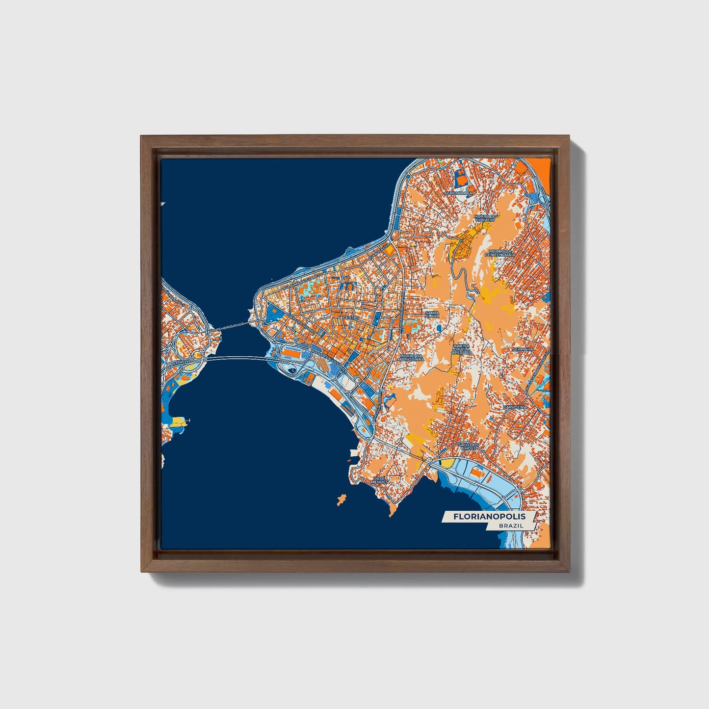 Florianopolis Brazil Colorful City Map Canvas Print • Dark Wooden Framed