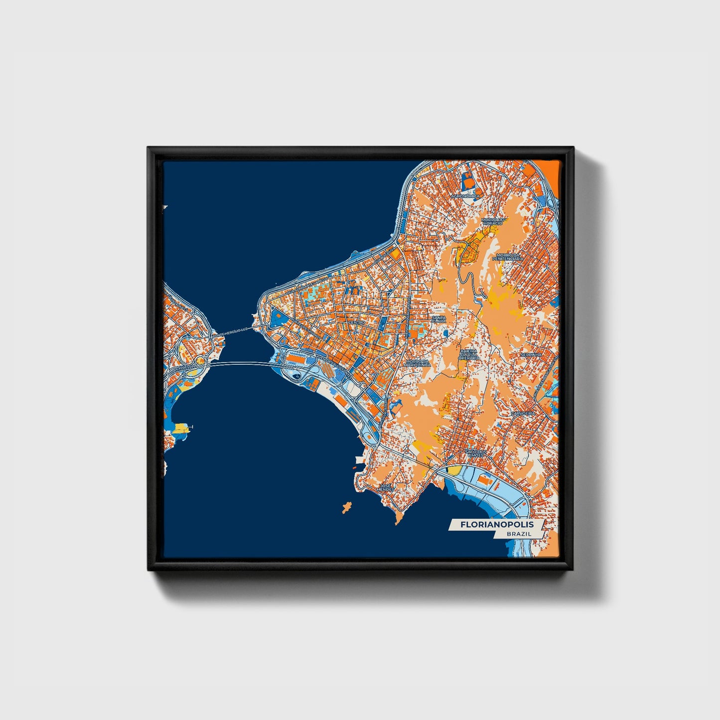 Florianopolis Brazil Colorful City Map Canvas Print • Black Framed