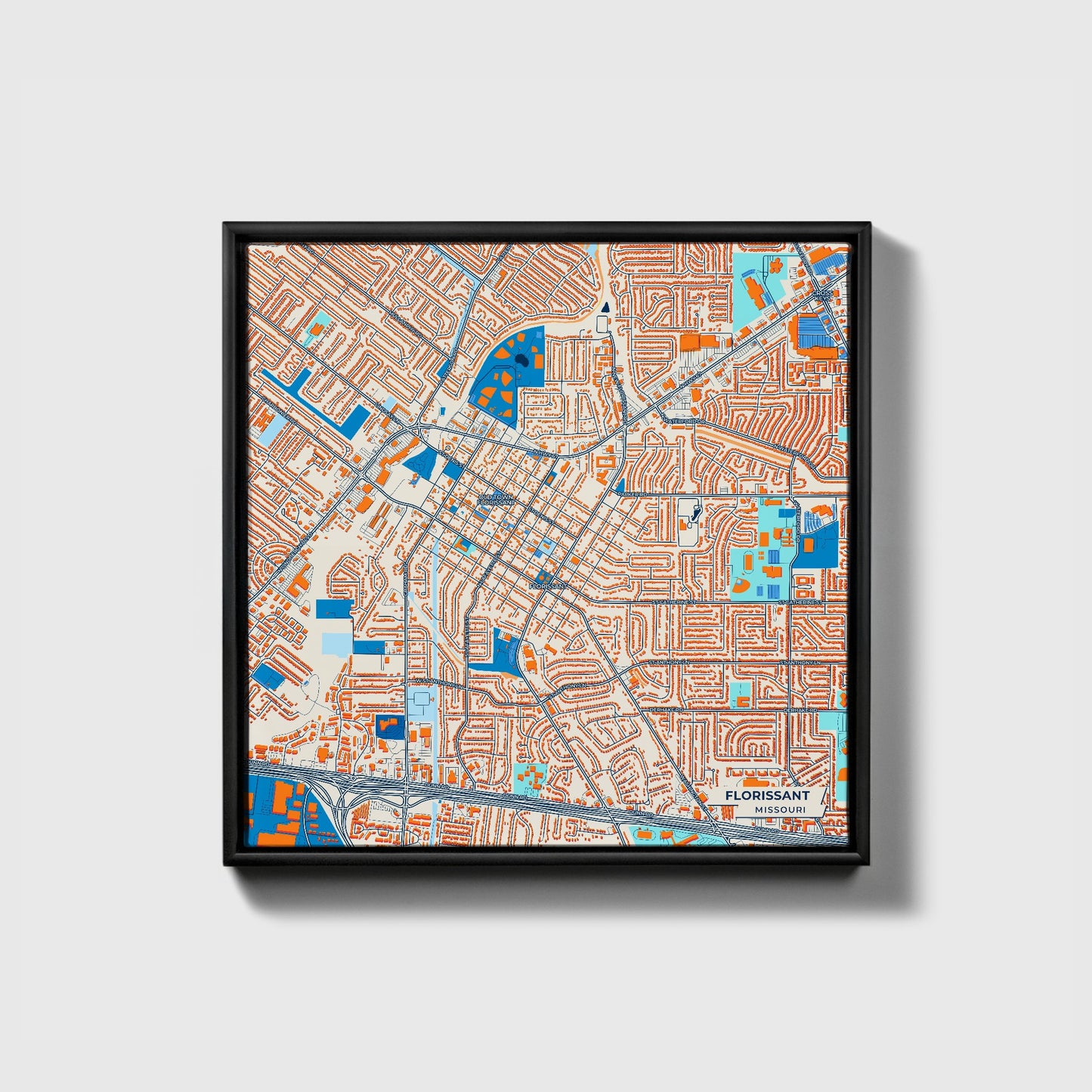 Florissant Missouri Colorful City Map Canvas Print • Black Framed