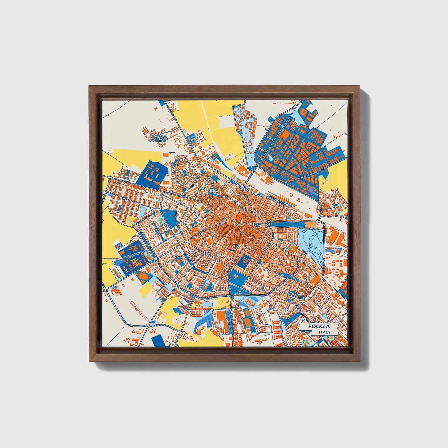 Foggia Italy Colorful City Map Canvas Print • Dark Wooden Framed
