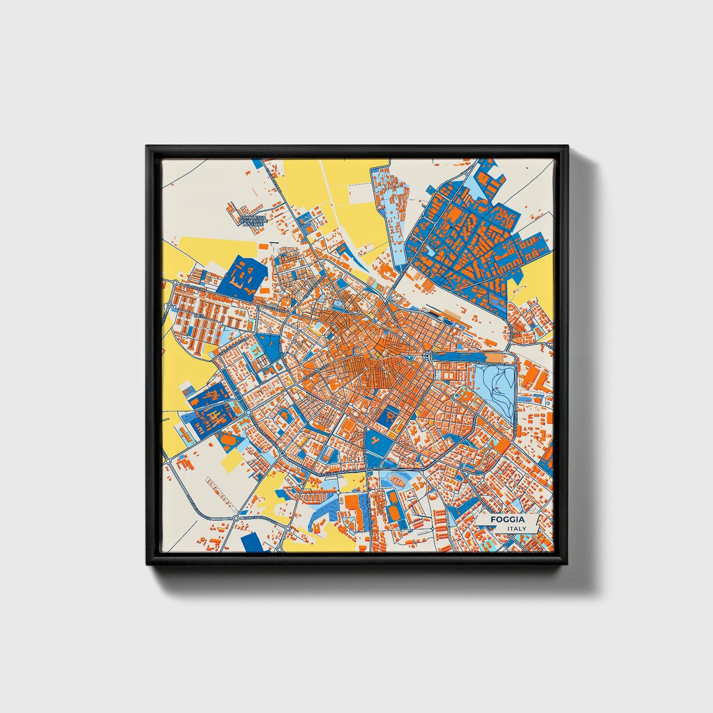 Foggia Italy Colorful City Map Canvas Print • Black Framed