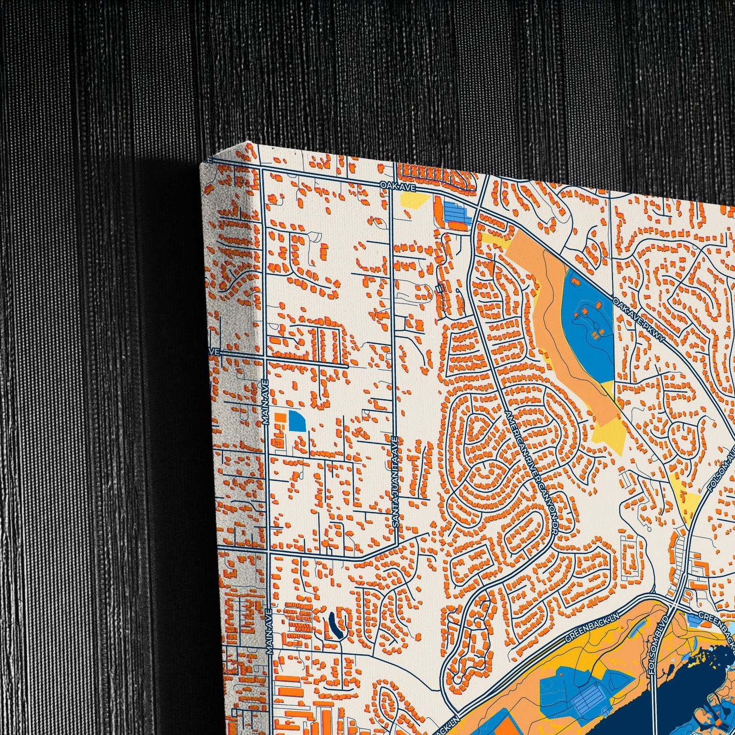 Folsom California Colorful City Map Canvas Print Detail