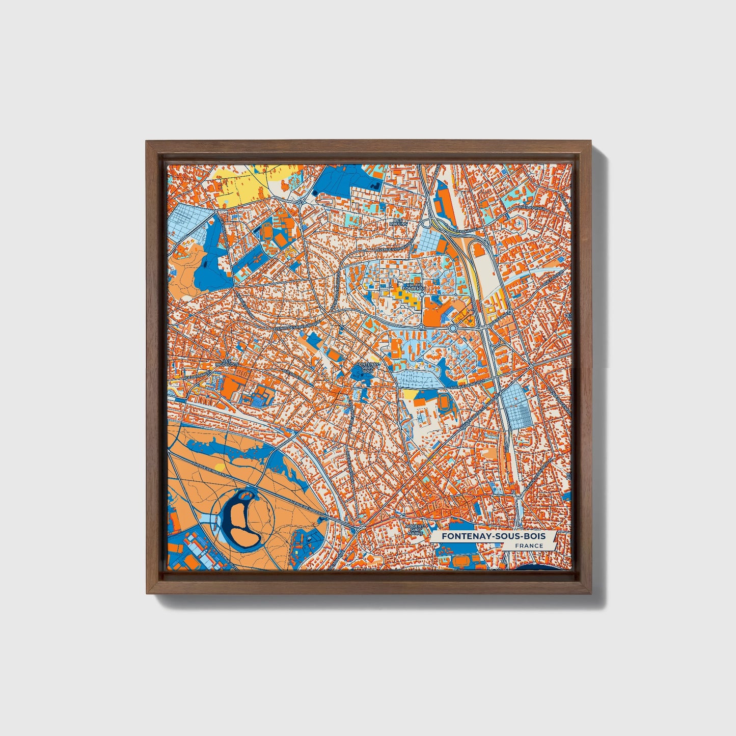 Fontenay-Sous-Bois France Colorful City Map Canvas Print • Dark Wooden Framed