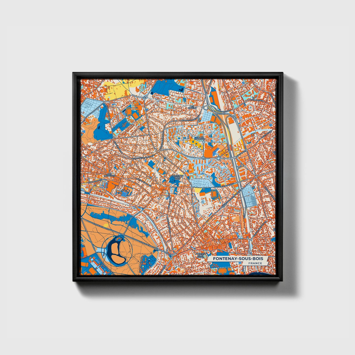 Fontenay-Sous-Bois France Colorful City Map Canvas Print • Black Framed
