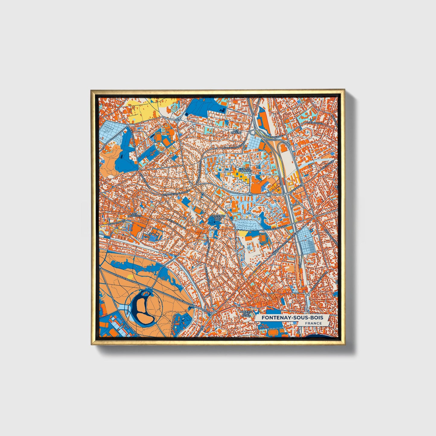 Fontenay-Sous-Bois France Colorful City Map Canvas Print • Gold Framed