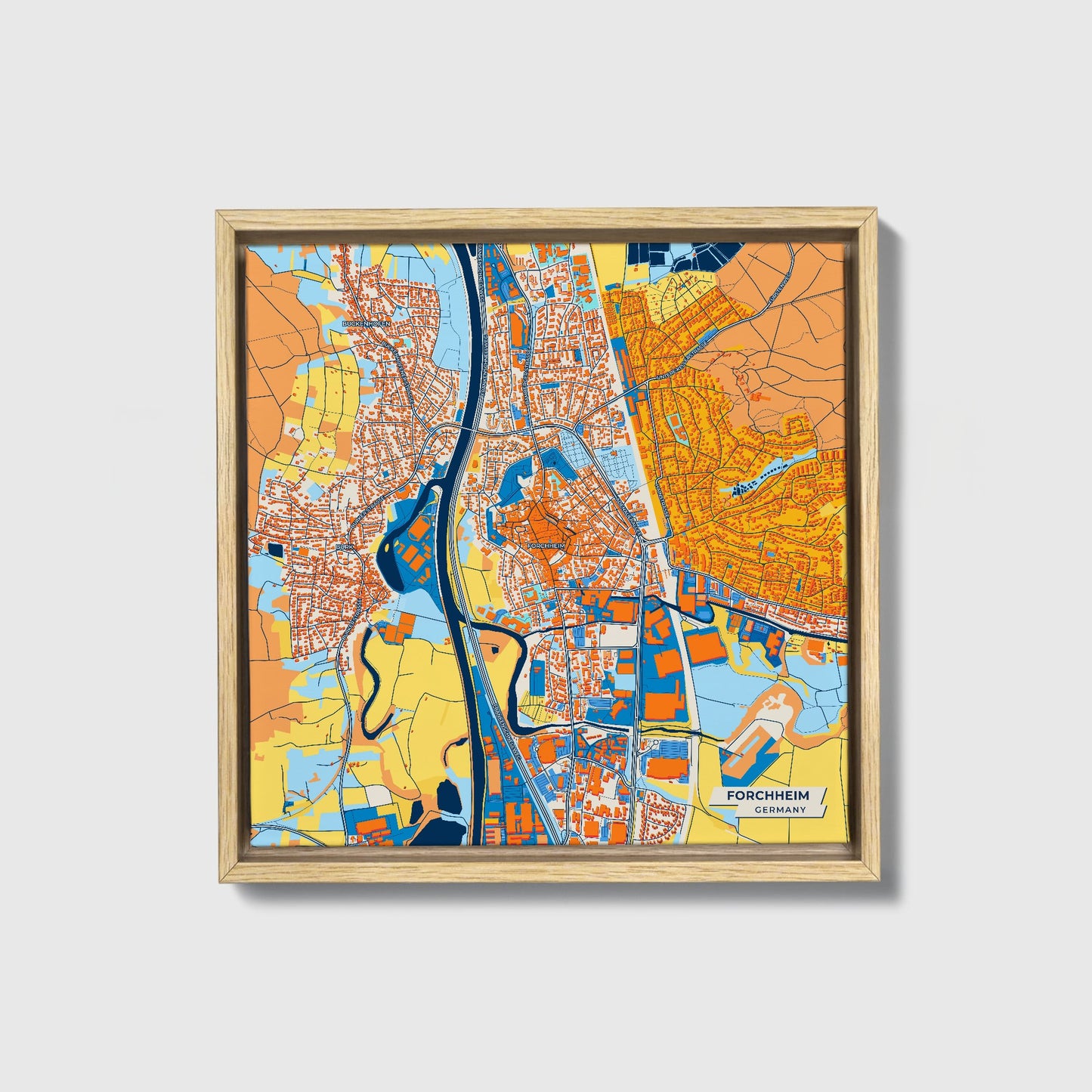 Forchheim Germany Colorful City Map Canvas Print • Natural Wooden Framed
