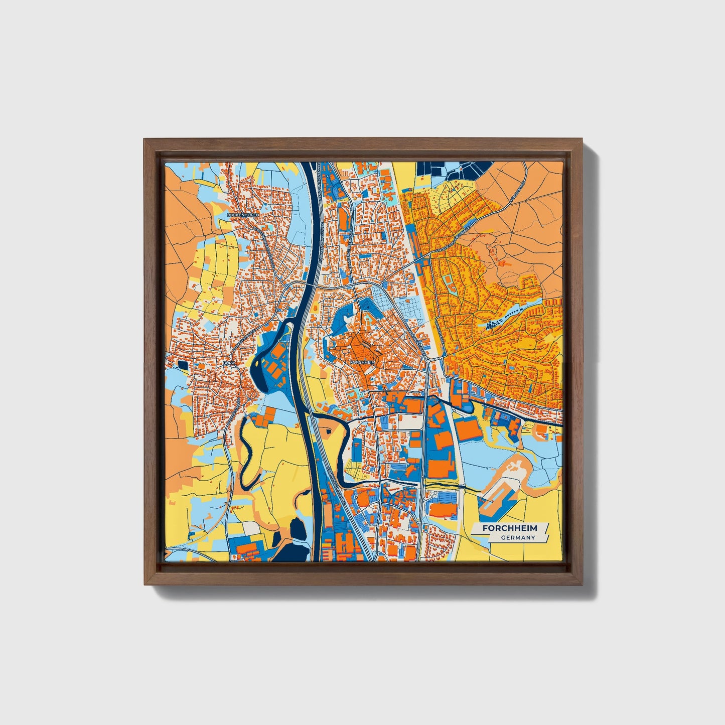Forchheim Germany Colorful City Map Canvas Print • Dark Wooden Framed