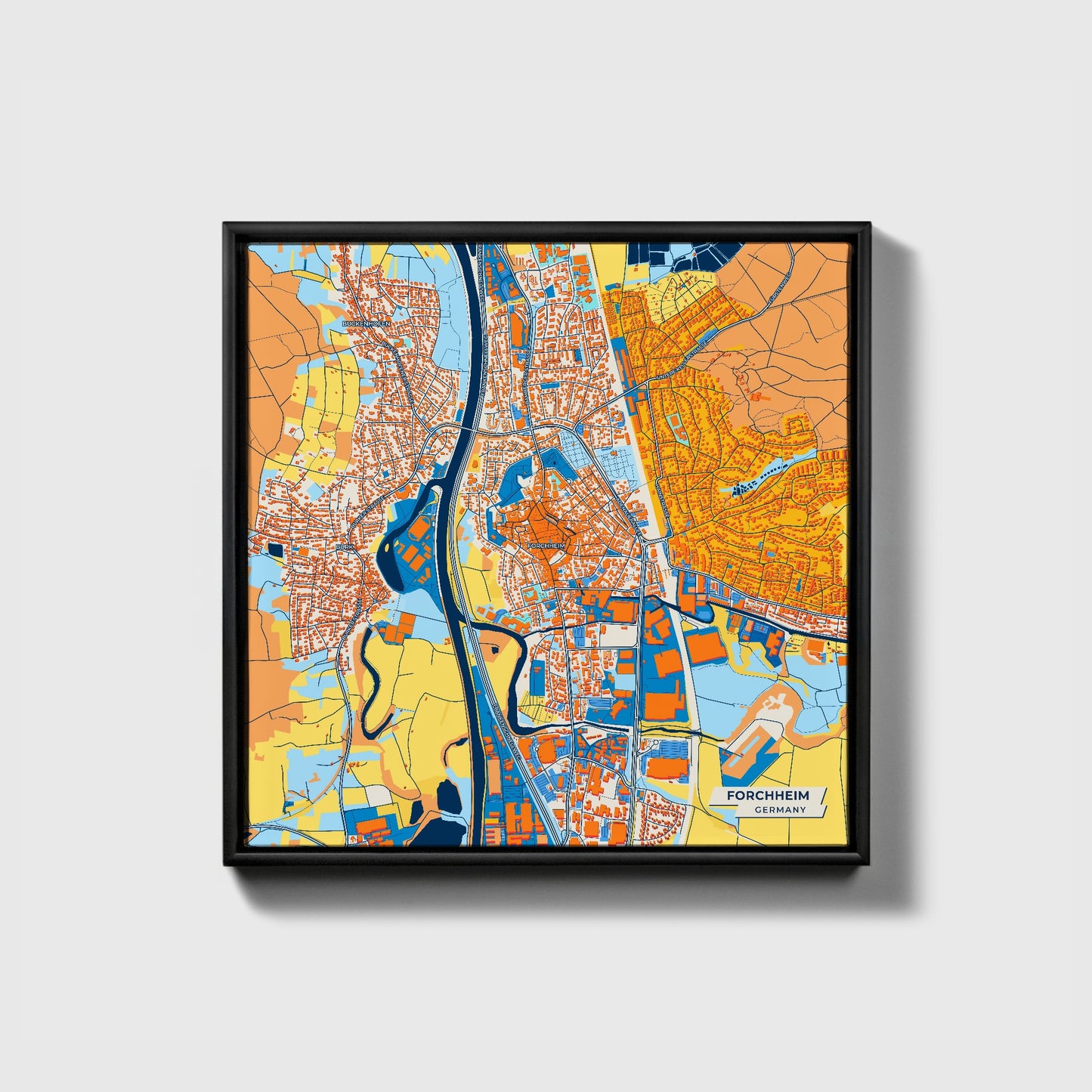 Forchheim Germany Colorful City Map Canvas Print • Black Framed