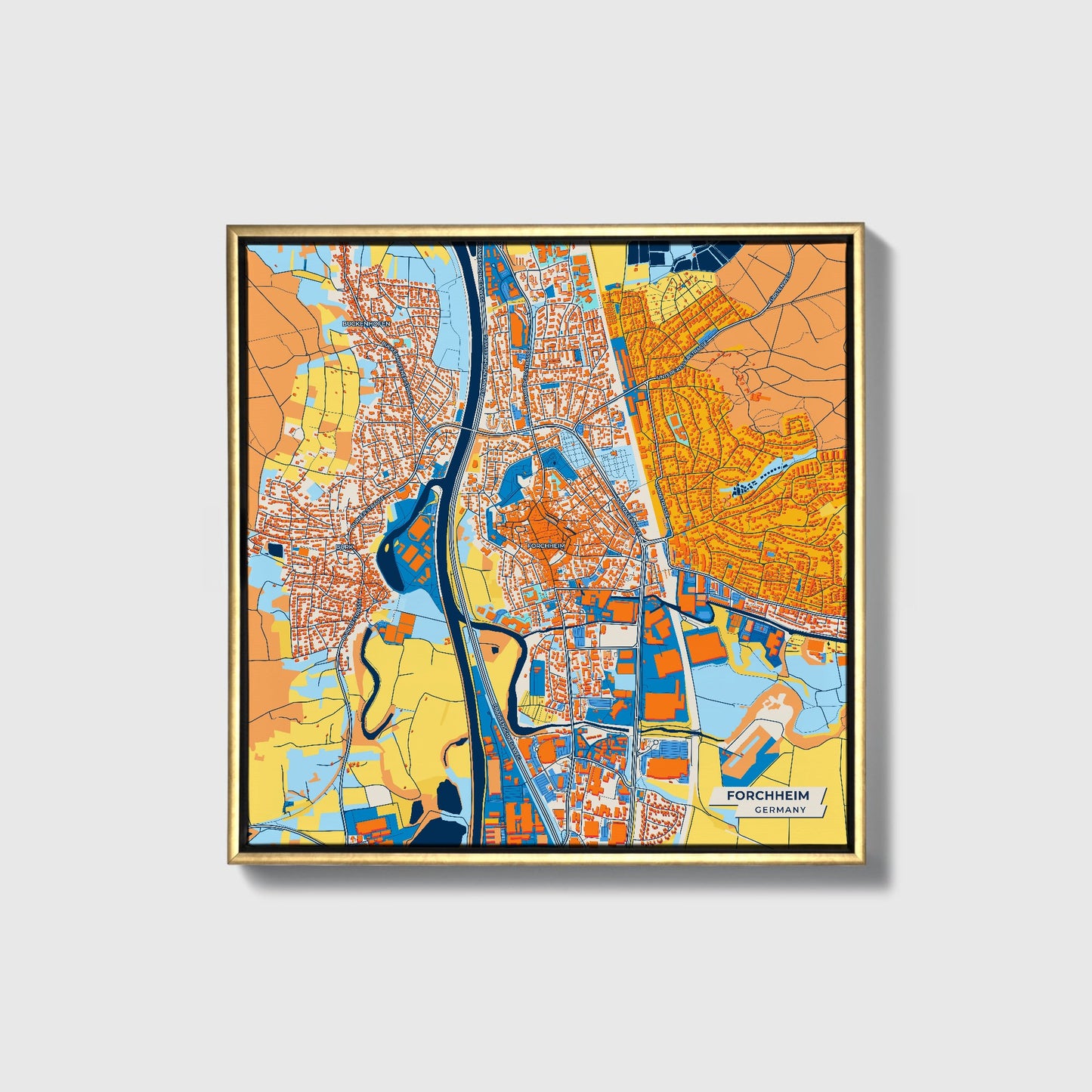 Forchheim Germany Colorful City Map Canvas Print • Gold Framed