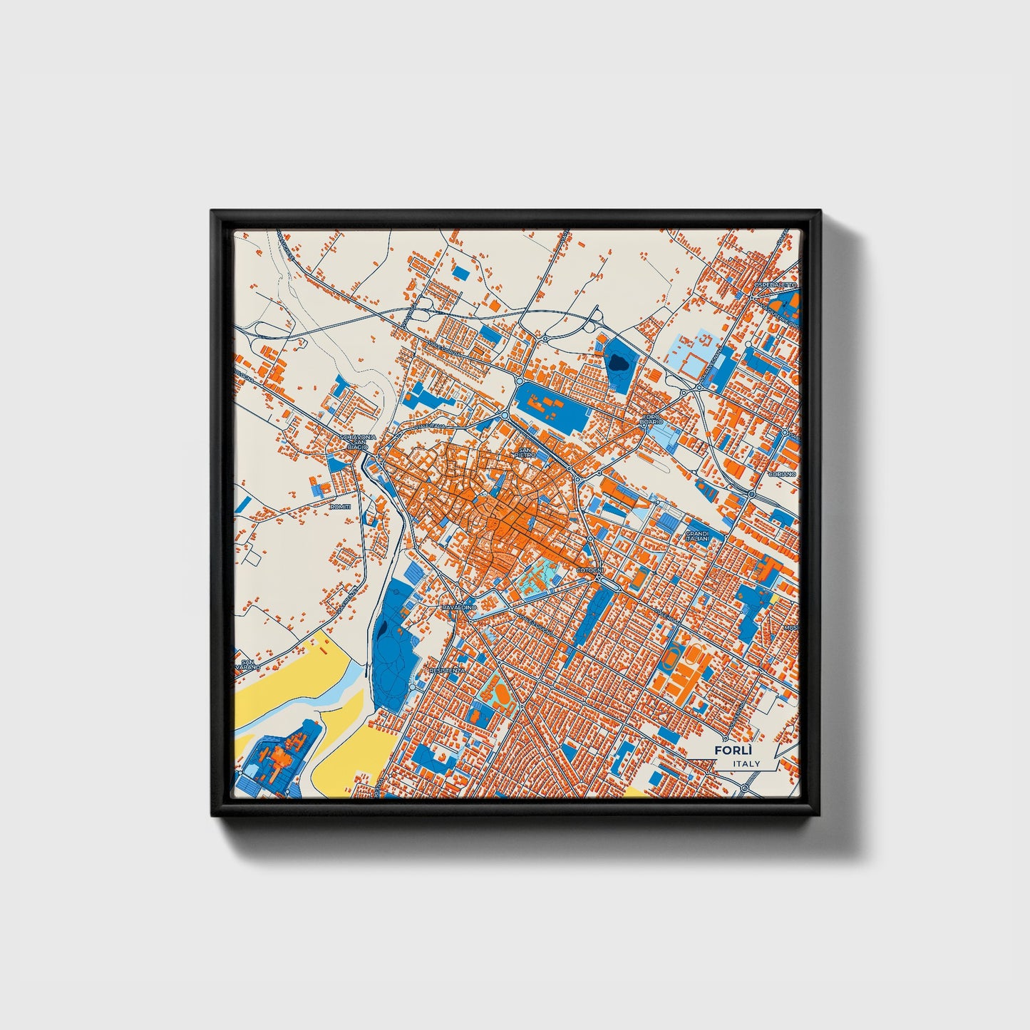 Forlì Italy Colorful City Map Canvas Print • Black Framed