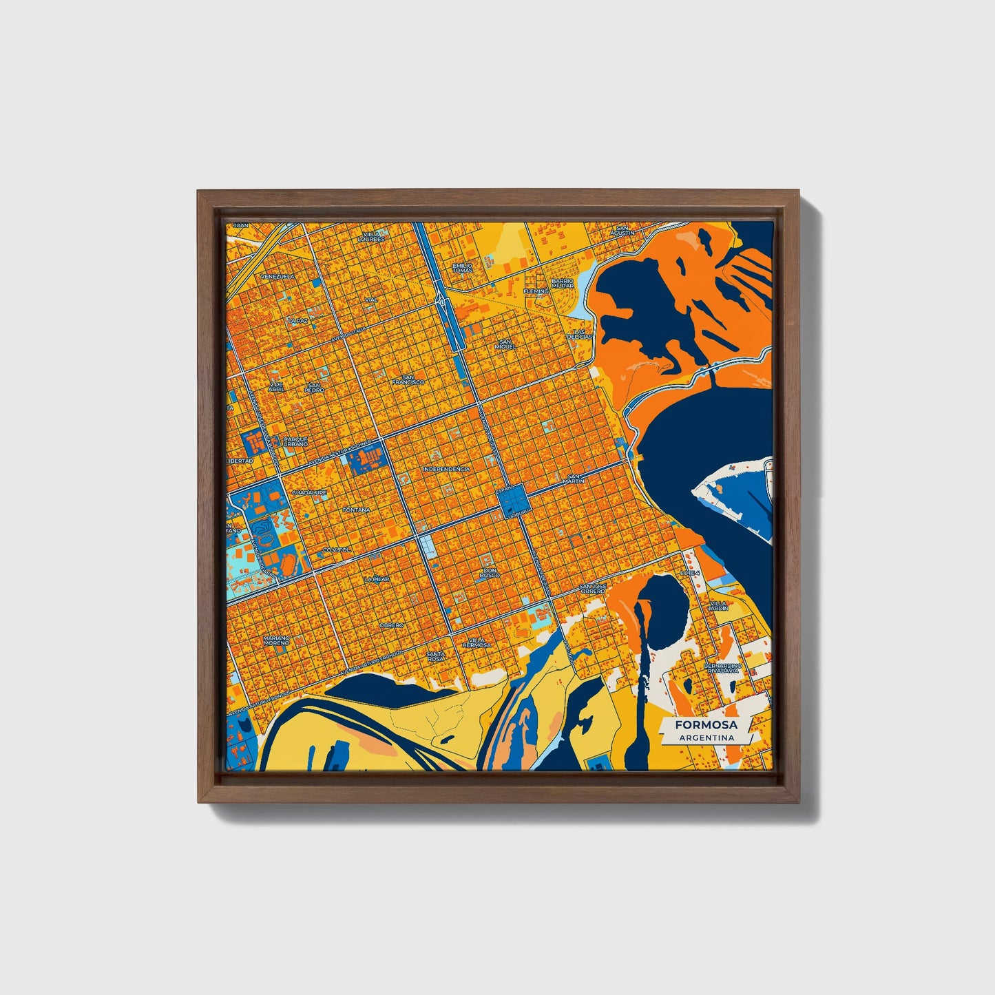 Formosa Argentina Colorful City Map Canvas Print • Dark Wooden Framed