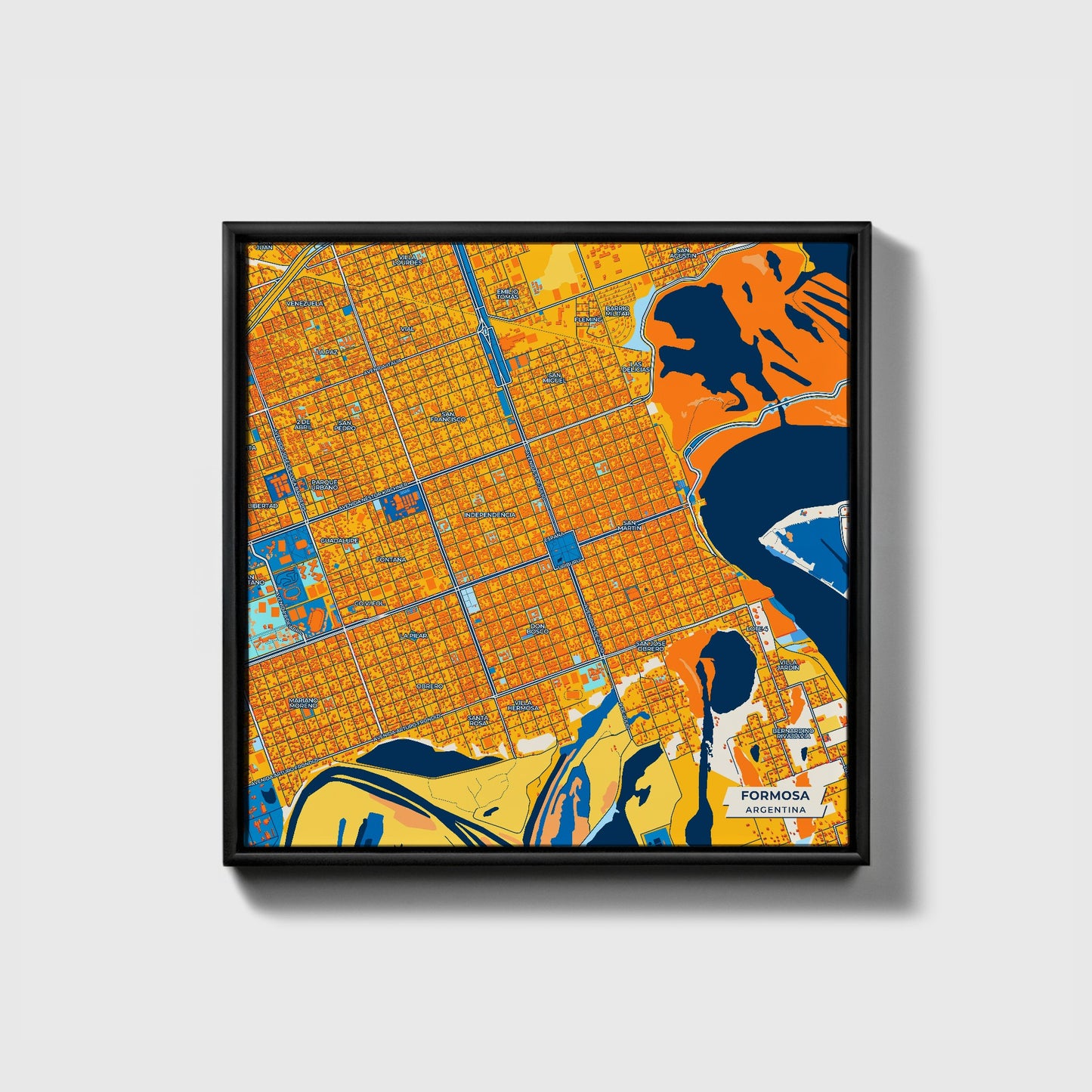 Formosa Argentina Colorful City Map Canvas Print • Black Framed
