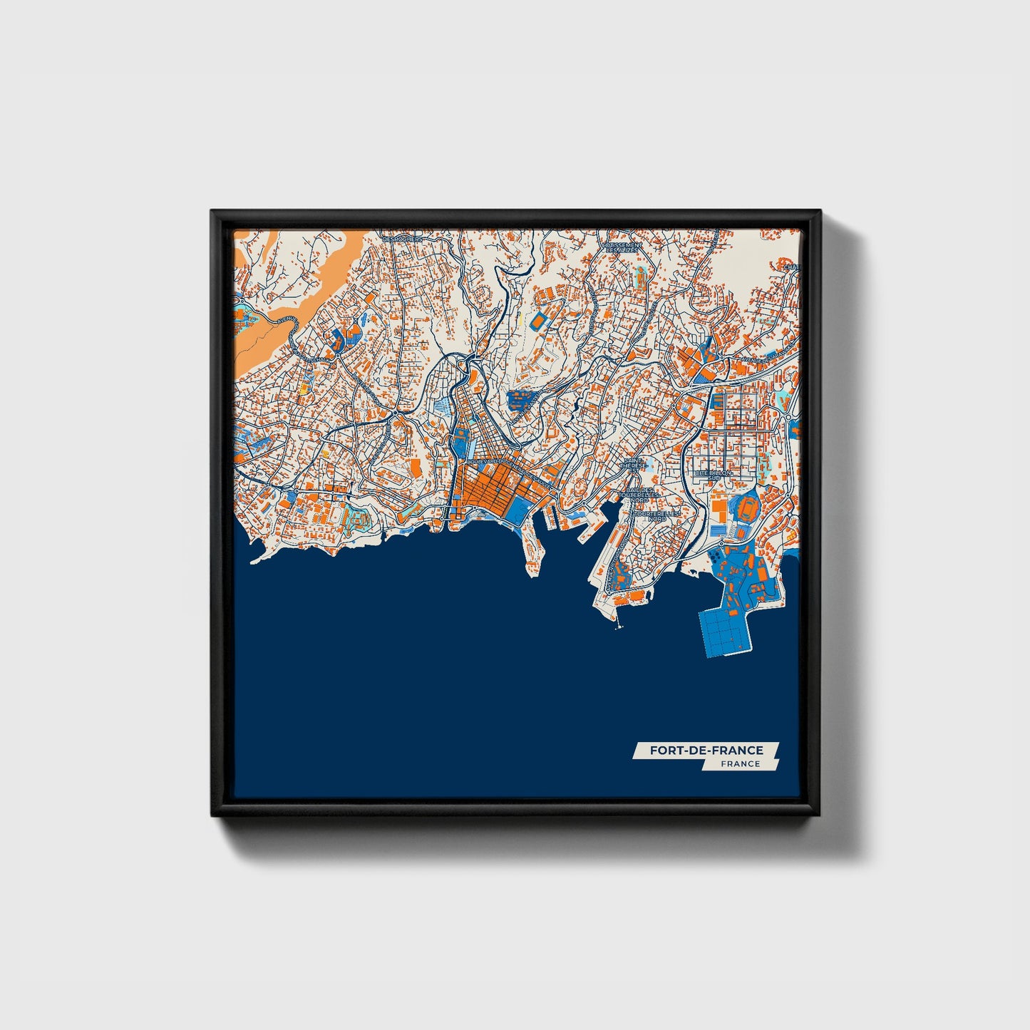 Fort-De-France France Colorful City Map Canvas Print • Black Framed