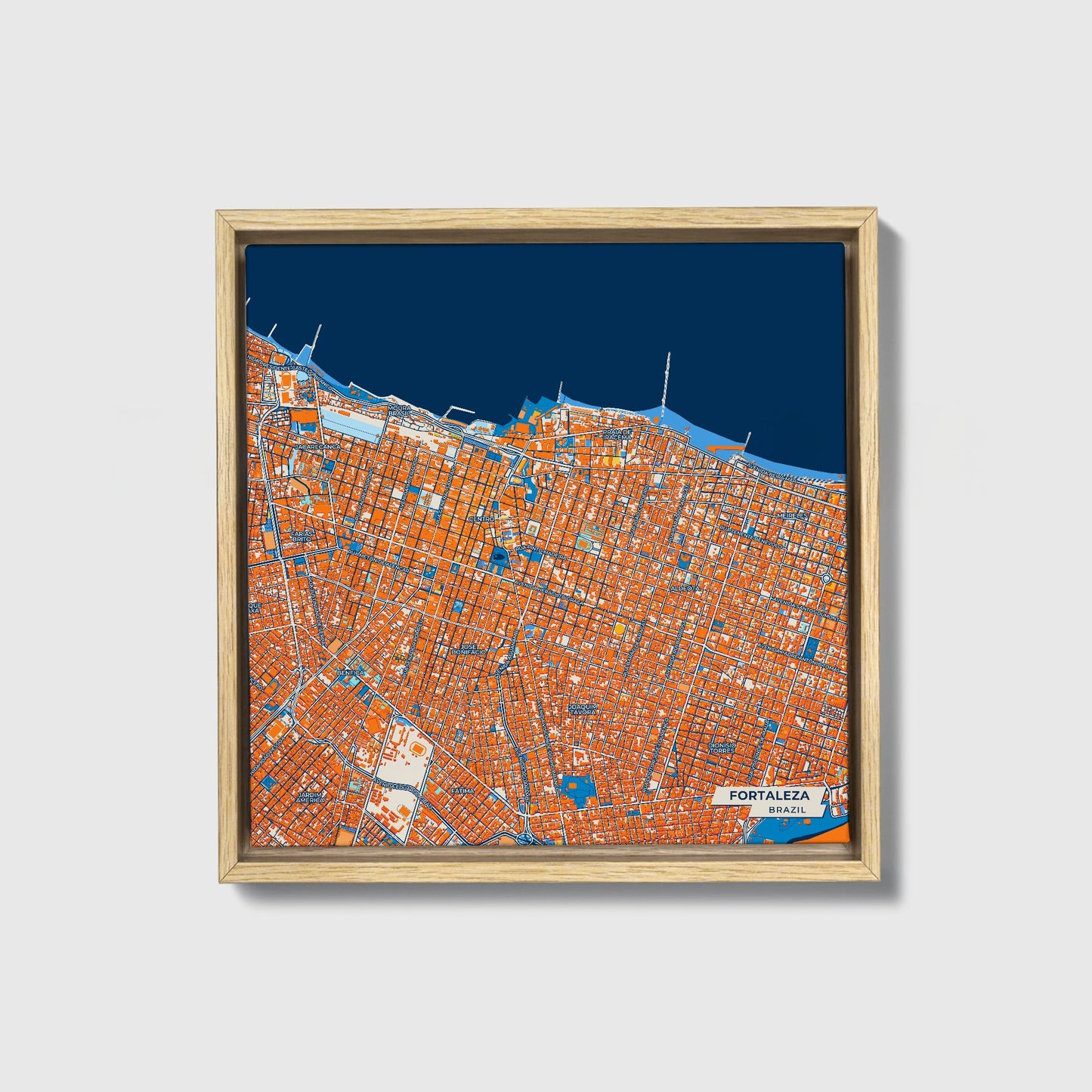 Fortaleza Brazil Colorful City Map Canvas Print • Natural Wooden Framed
