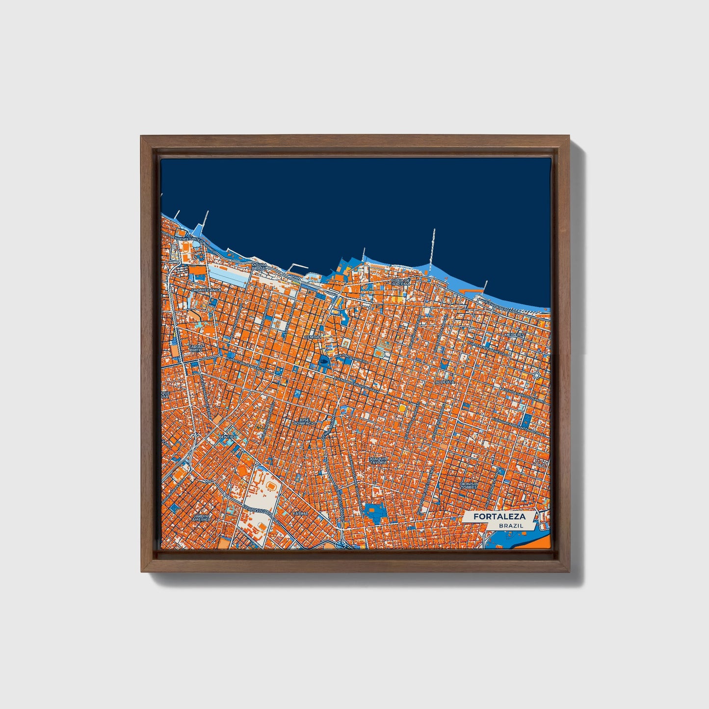 Fortaleza Brazil Colorful City Map Canvas Print • Dark Wooden Framed