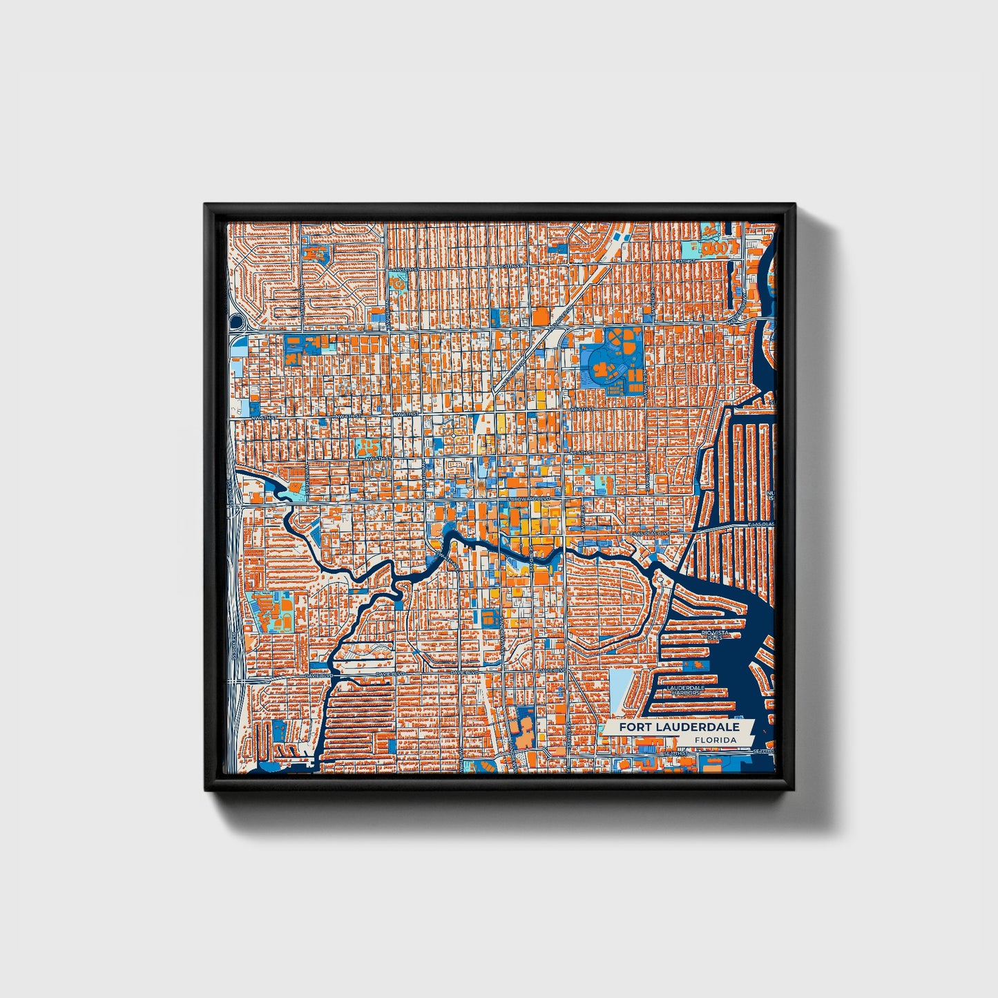 Fort Lauderdale Florida Colorful City Map Canvas Print • Black Framed