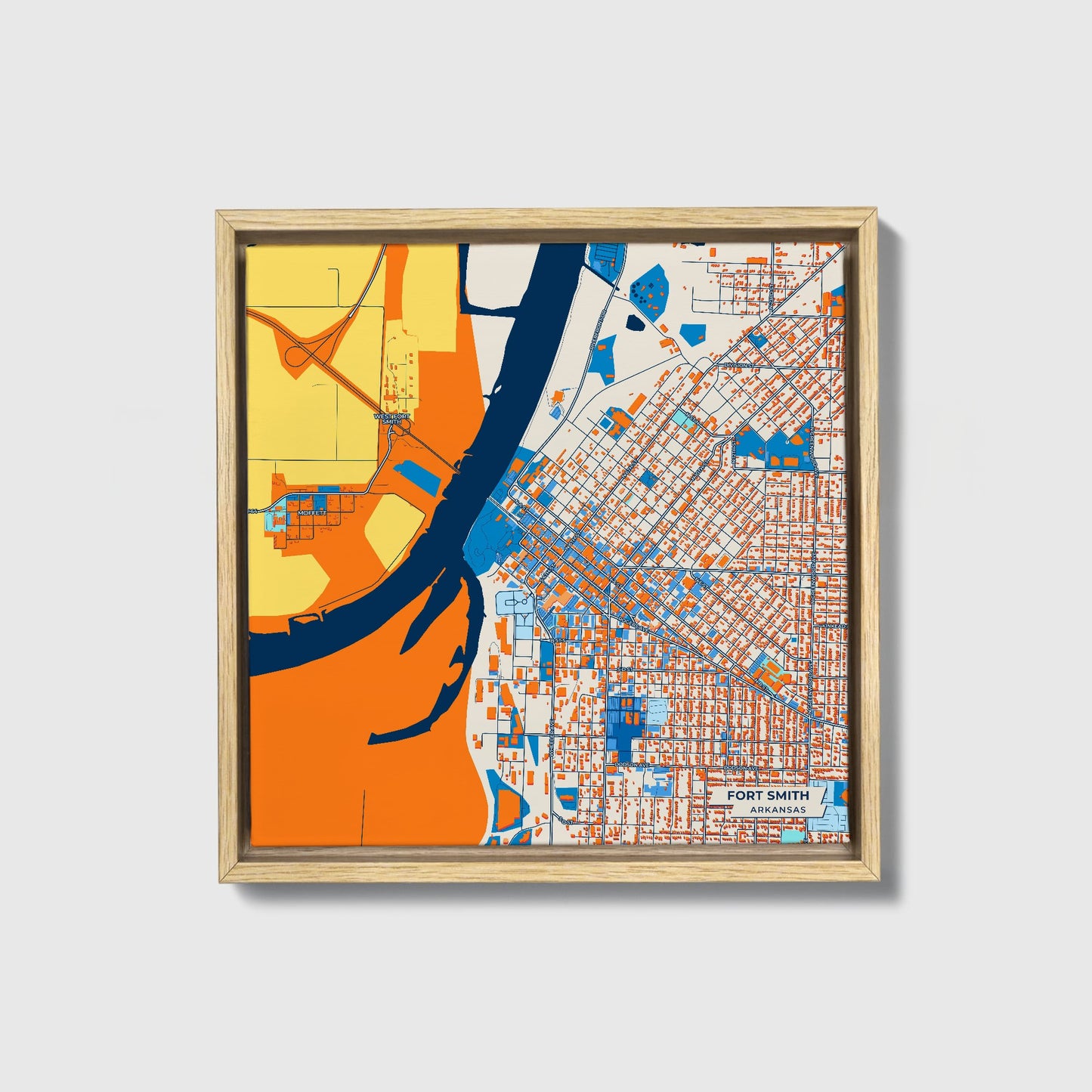 Fort Smith Arkansas Colorful City Map Canvas Print • Natural Wooden Framed