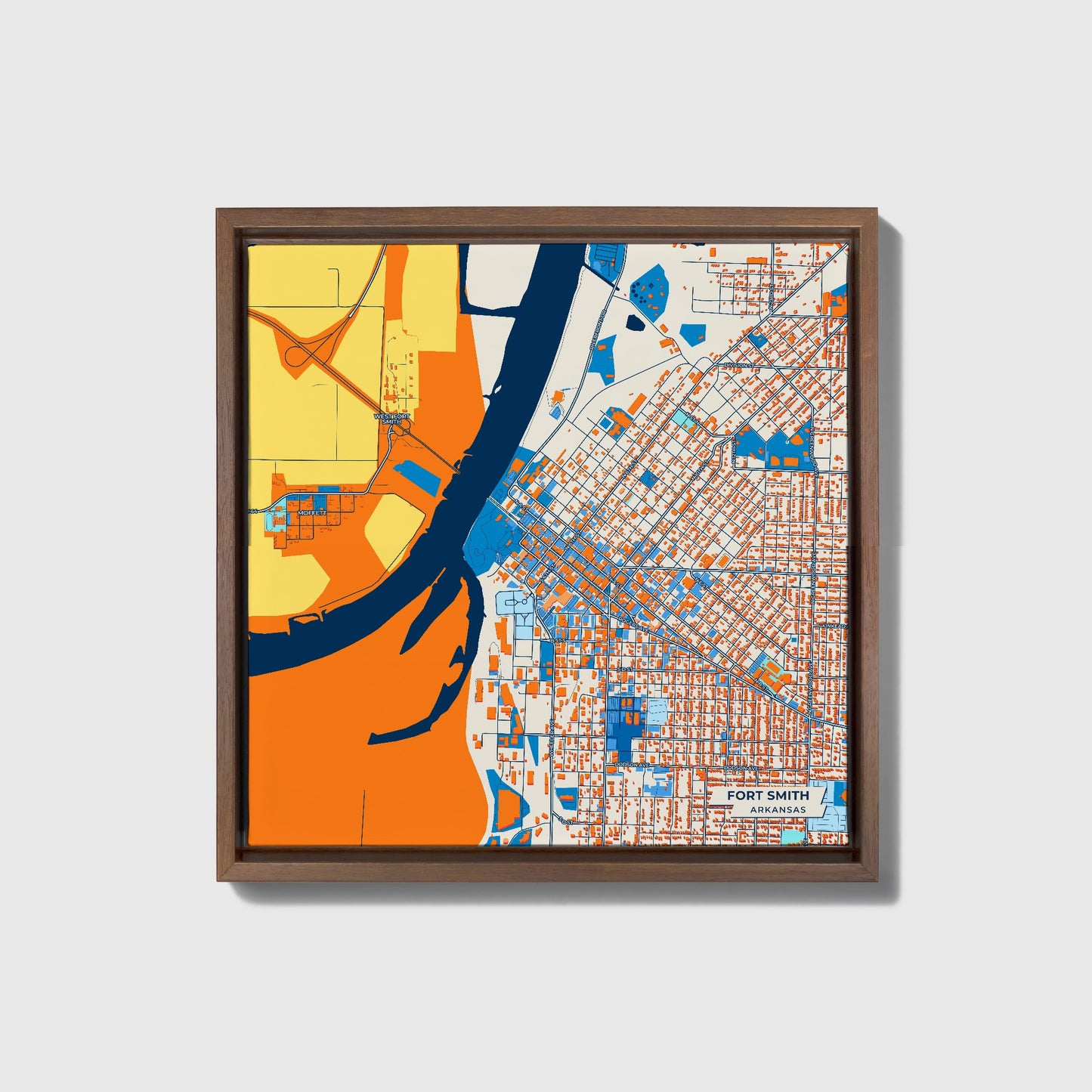 Fort Smith Arkansas Colorful City Map Canvas Print • Dark Wooden Framed