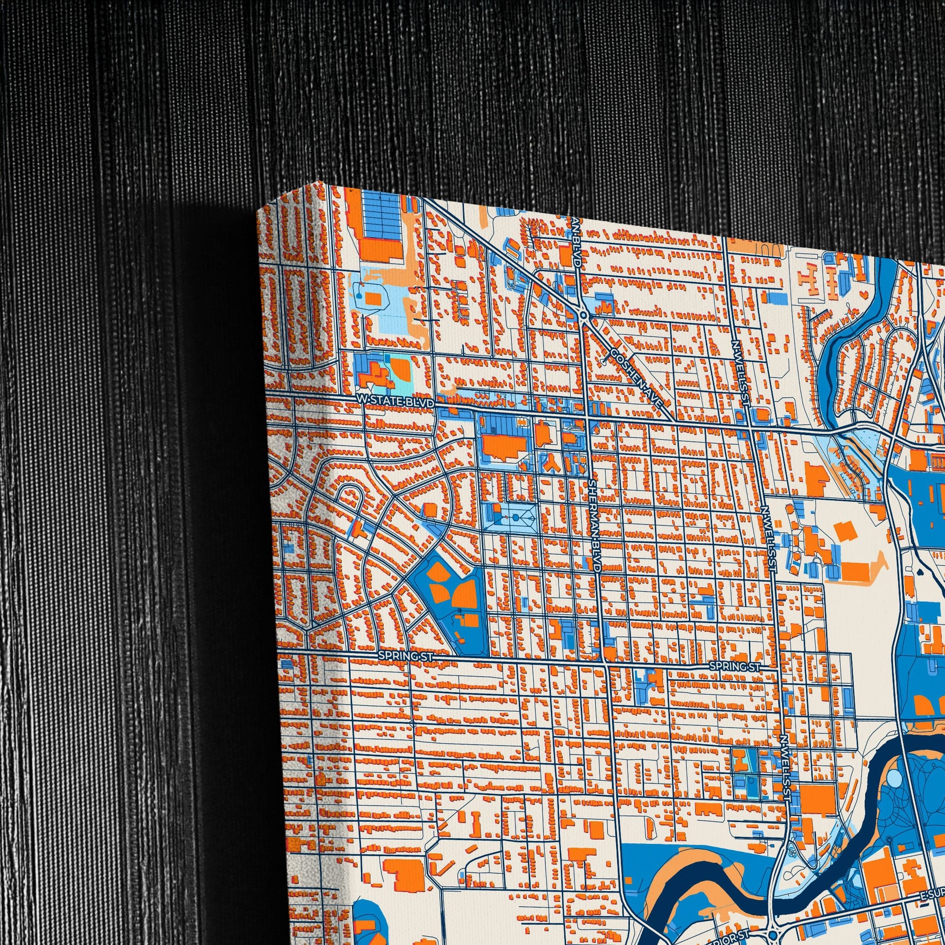 Fort Wayne Indiana Colorful City Map Canvas Print Detail