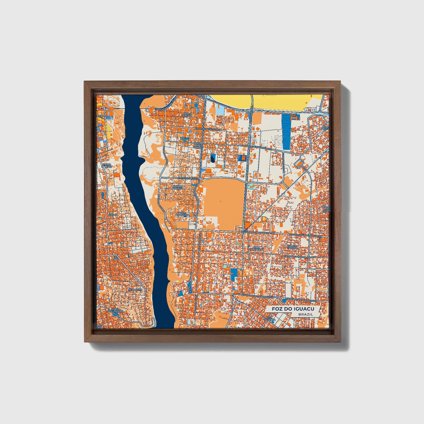 Foz Do Iguacu Brazil Colorful City Map Canvas Print • Dark Wooden Framed