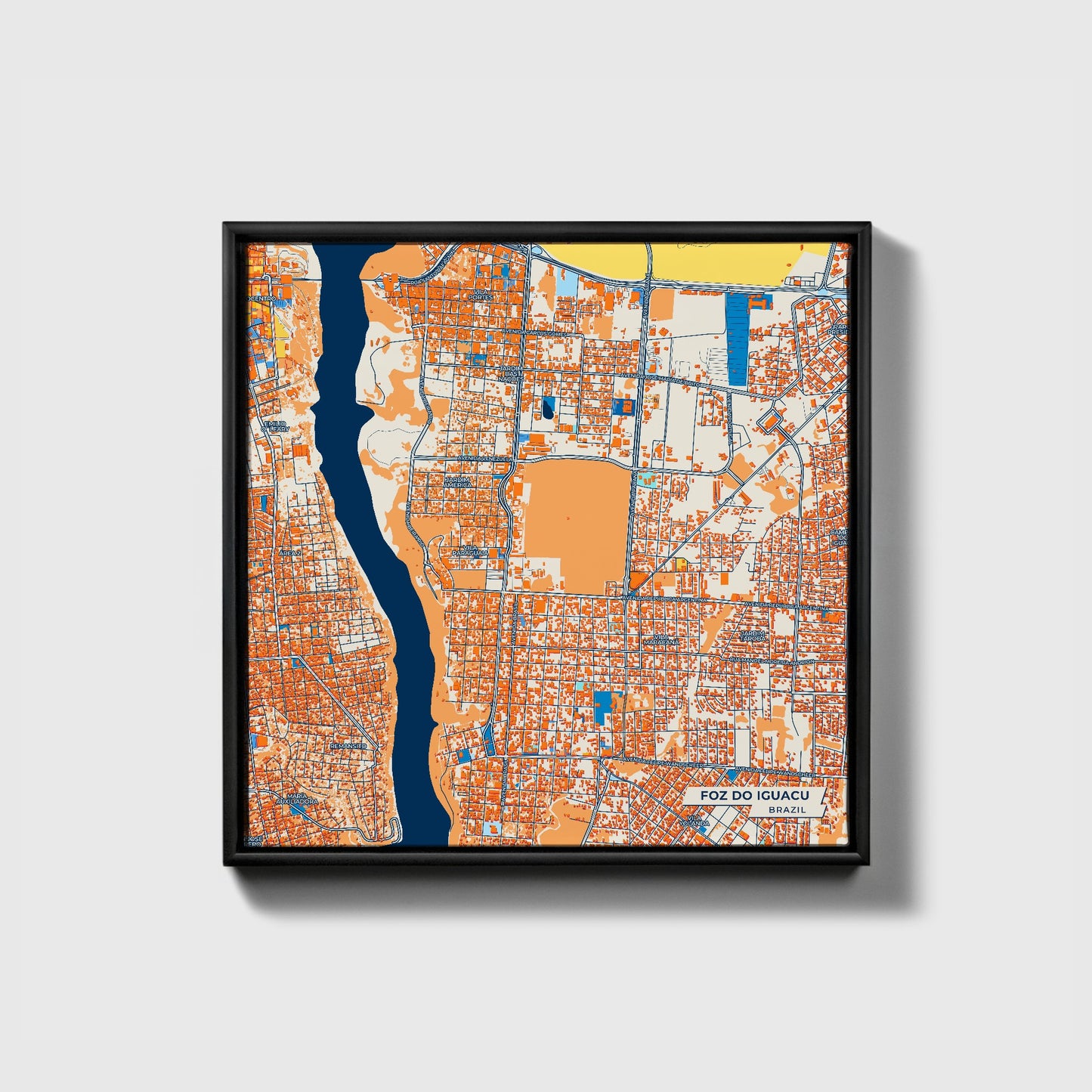Foz Do Iguacu Brazil Colorful City Map Canvas Print • Black Framed