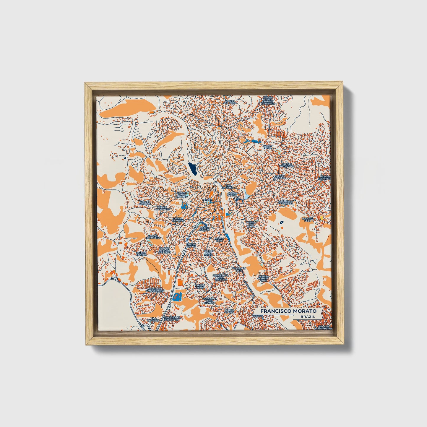 Francisco Morato Brazil Colorful City Map Canvas Print • Natural Wooden Framed