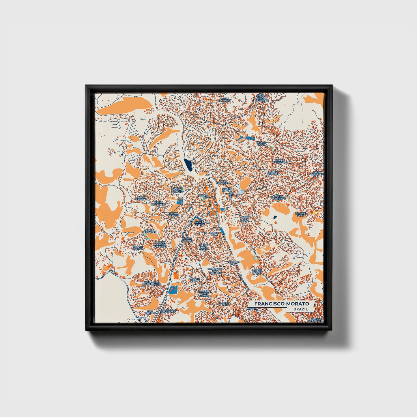 Francisco Morato Brazil Colorful City Map Canvas Print • Black Framed