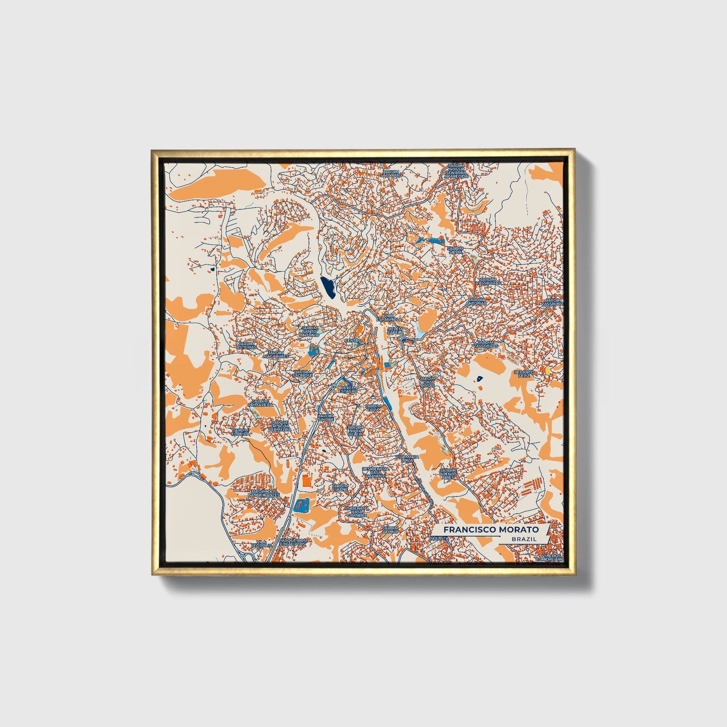 Francisco Morato Brazil Colorful City Map Canvas Print • Gold Framed