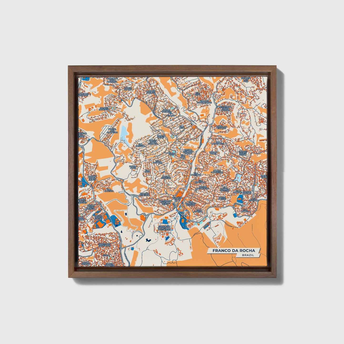 Franco Da Rocha Brazil Colorful City Map Canvas Print • Dark Wooden Framed