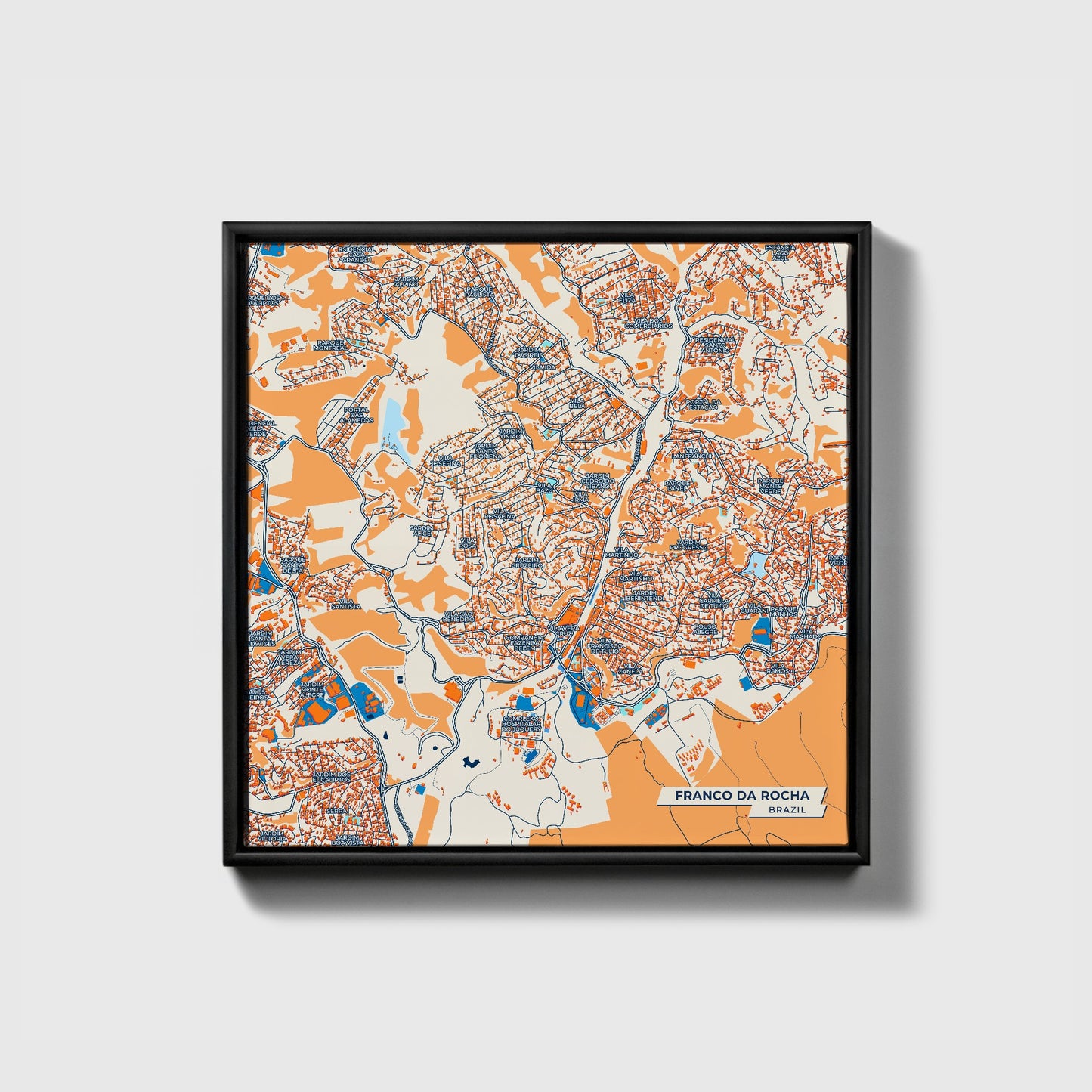 Franco Da Rocha Brazil Colorful City Map Canvas Print • Black Framed