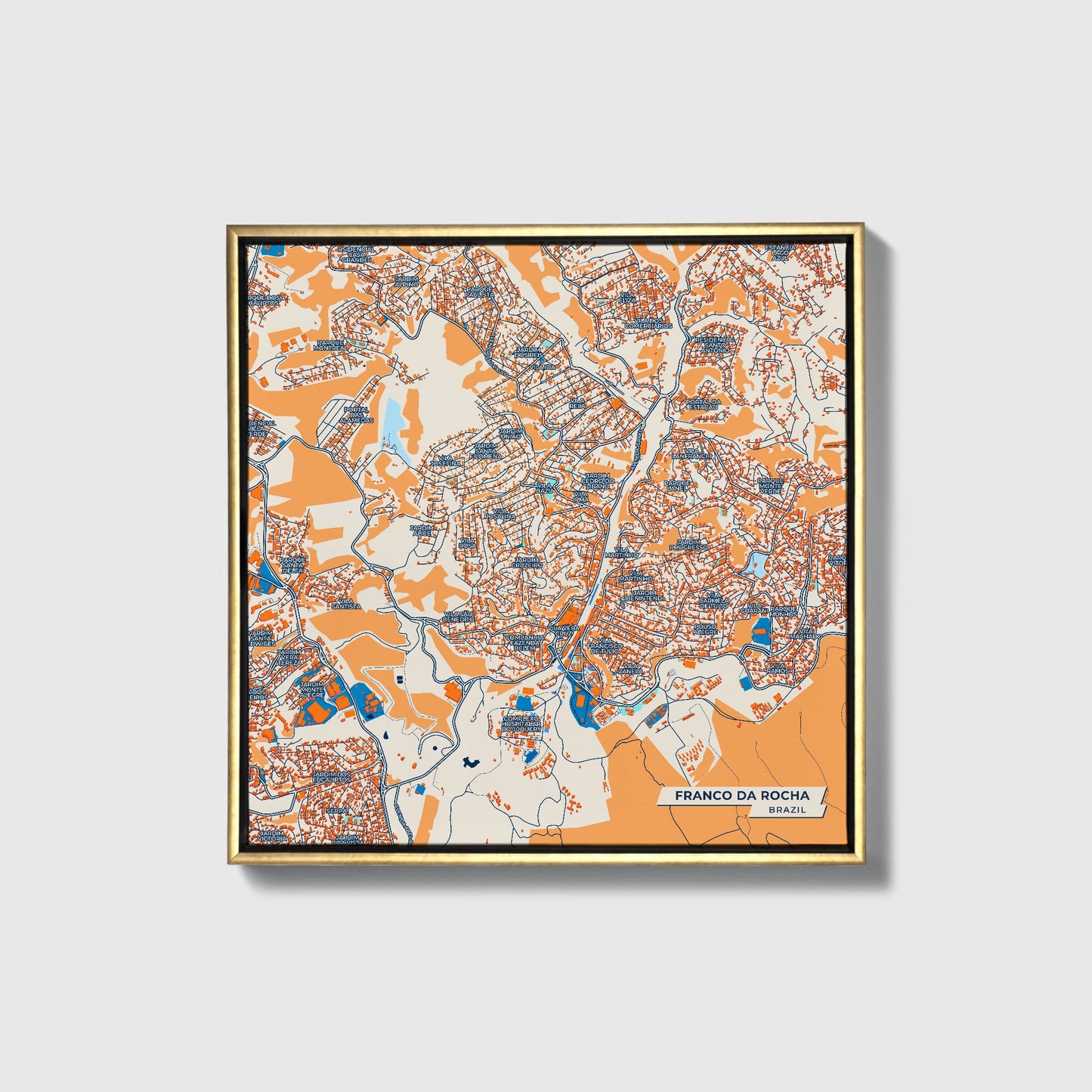 Franco Da Rocha Brazil Colorful City Map Canvas Print • Gold Framed