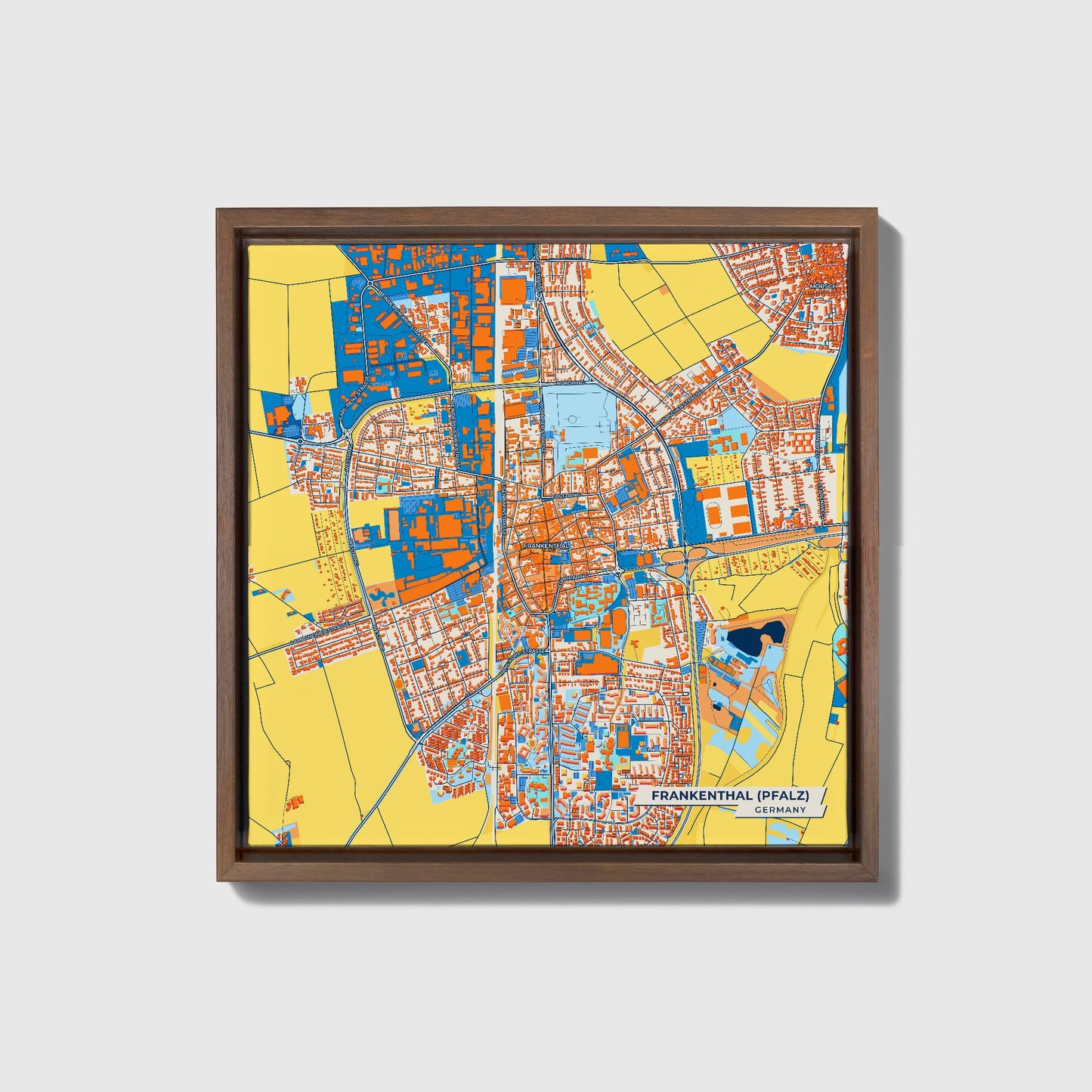 Frankenthal (Pfalz) Germany Colorful City Map Canvas Print • Dark Wooden Framed
