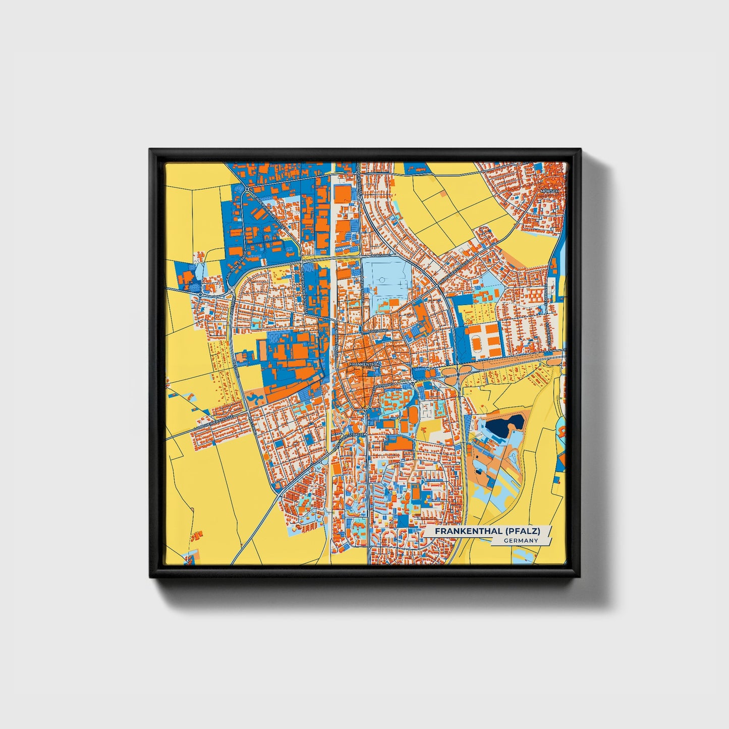 Frankenthal (Pfalz) Germany Colorful City Map Canvas Print • Black Framed