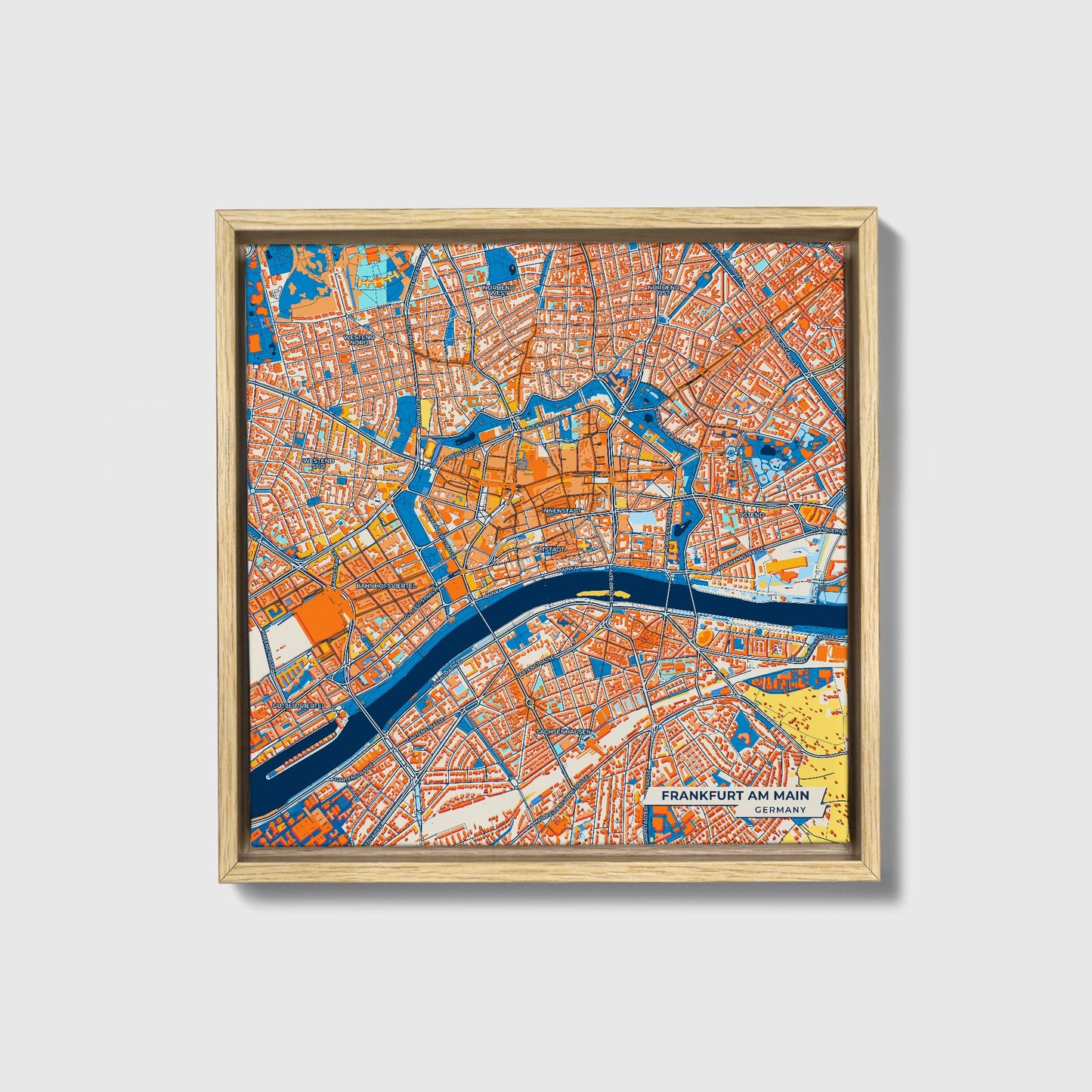 Frankfurt Am Main Germany Colorful City Map Canvas Print • Natural Wooden Framed