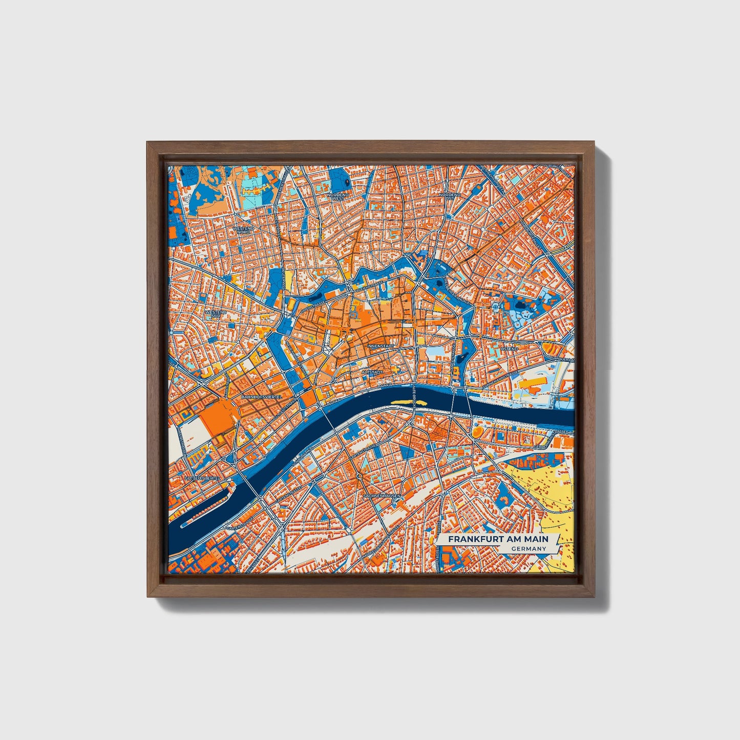 Frankfurt Am Main Germany Colorful City Map Canvas Print • Dark Wooden Framed