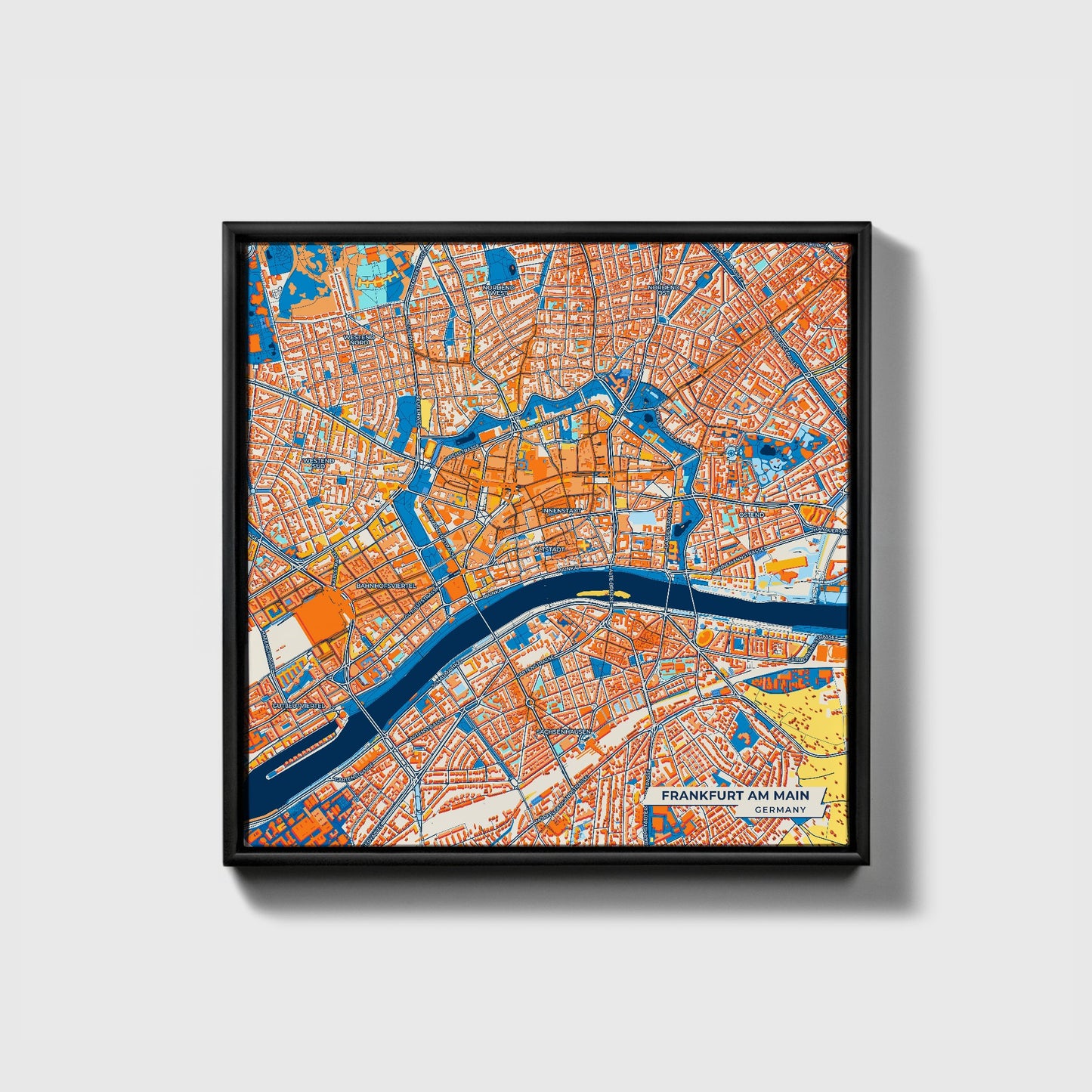Frankfurt Am Main Germany Colorful City Map Canvas Print • Black Framed