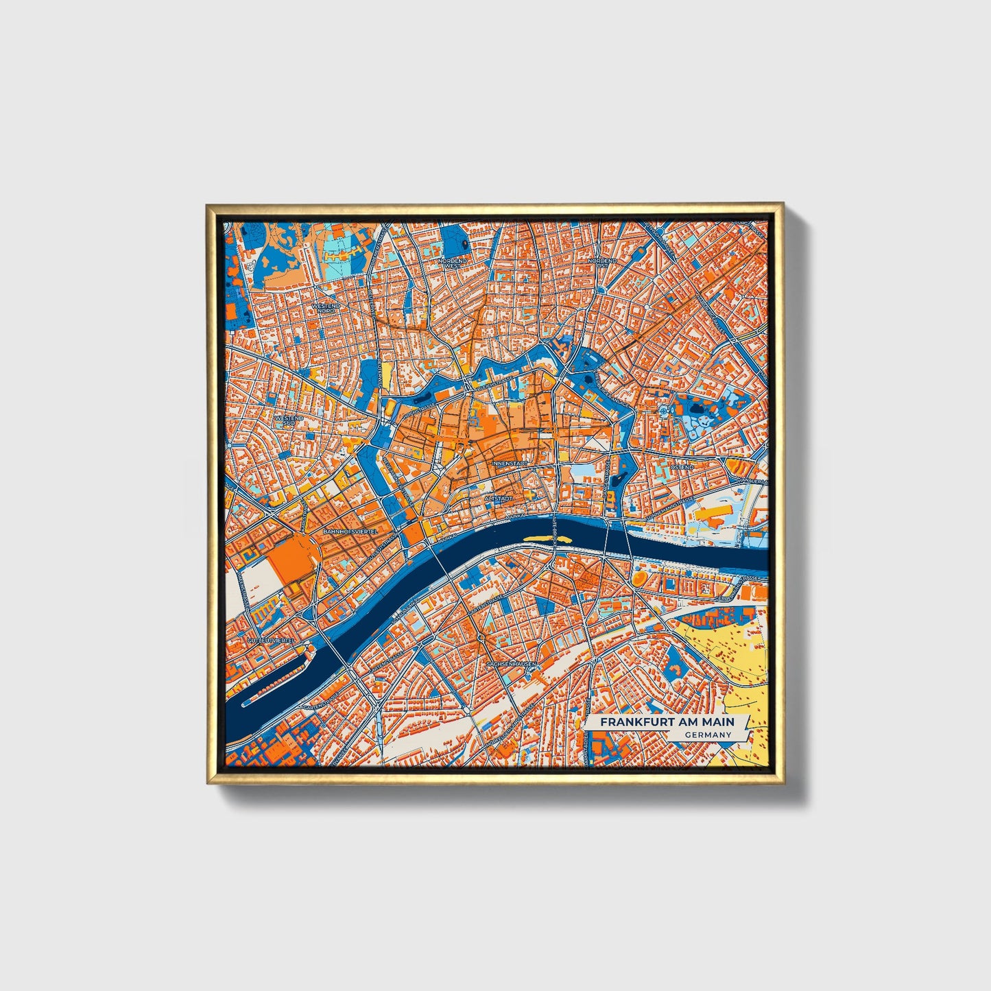 Frankfurt Am Main Germany Colorful City Map Canvas Print • Gold Framed