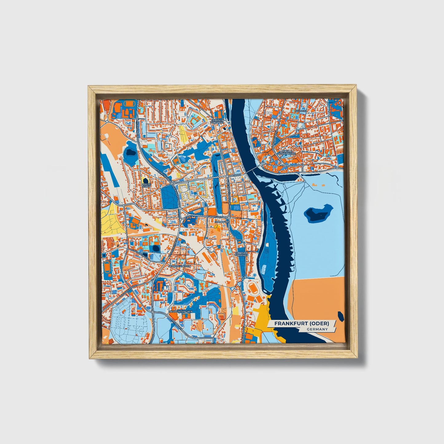 Frankfurt (Oder) Germany Colorful City Map Canvas Print • Natural Wooden Framed