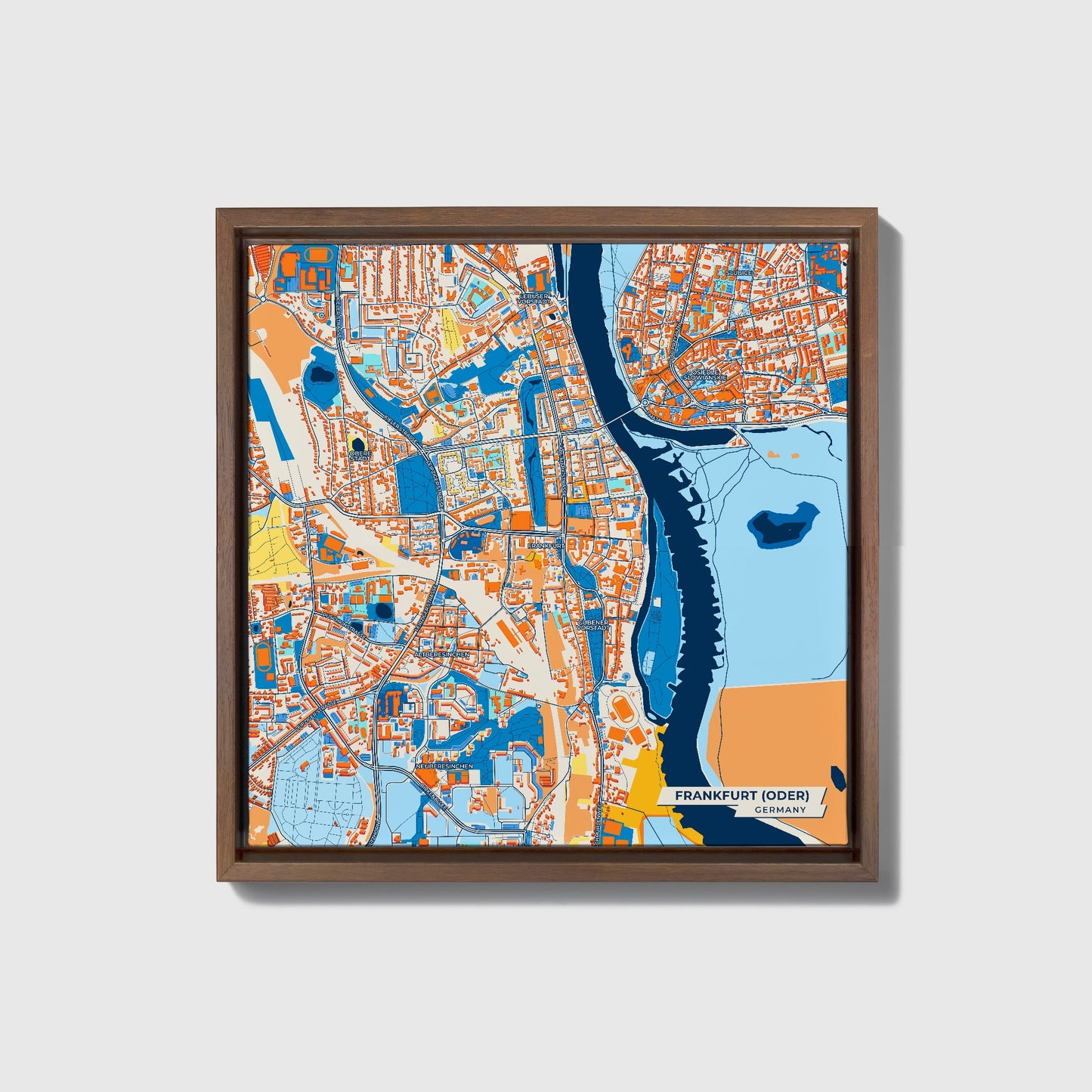 Frankfurt (Oder) Germany Colorful City Map Canvas Print • Dark Wooden Framed