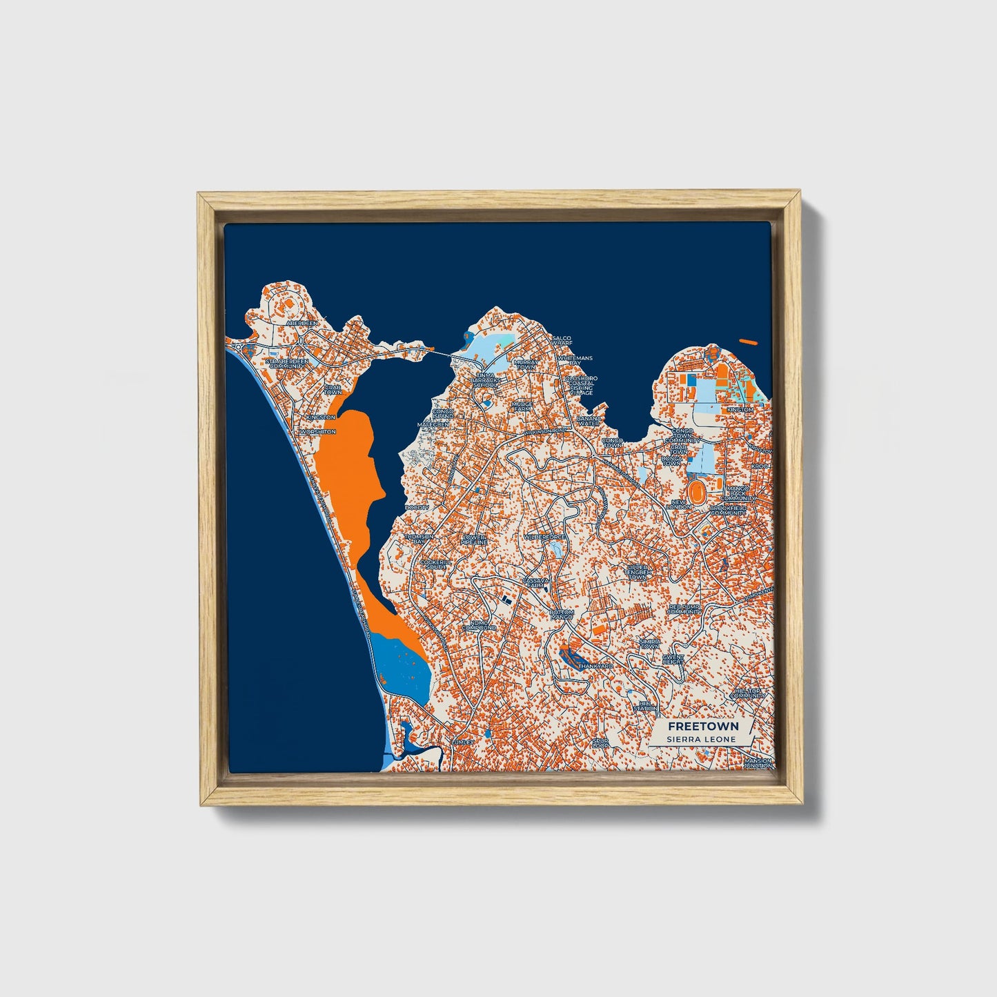Freetown Sierra Leone Colorful City Map Canvas Print • Natural Wooden Framed