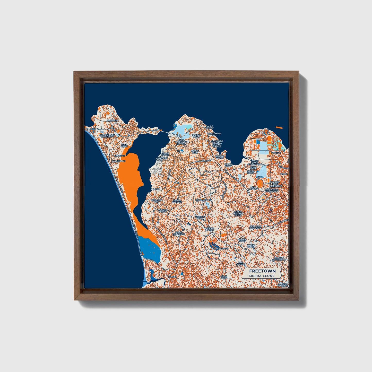 Freetown Sierra Leone Colorful City Map Canvas Print • Dark Wooden Framed