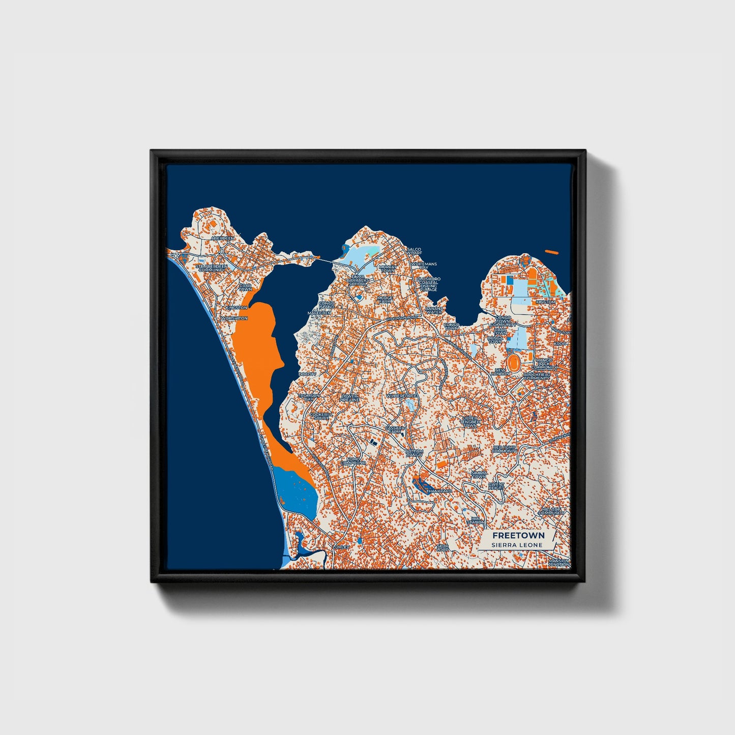 Freetown Sierra Leone Colorful City Map Canvas Print • Black Framed