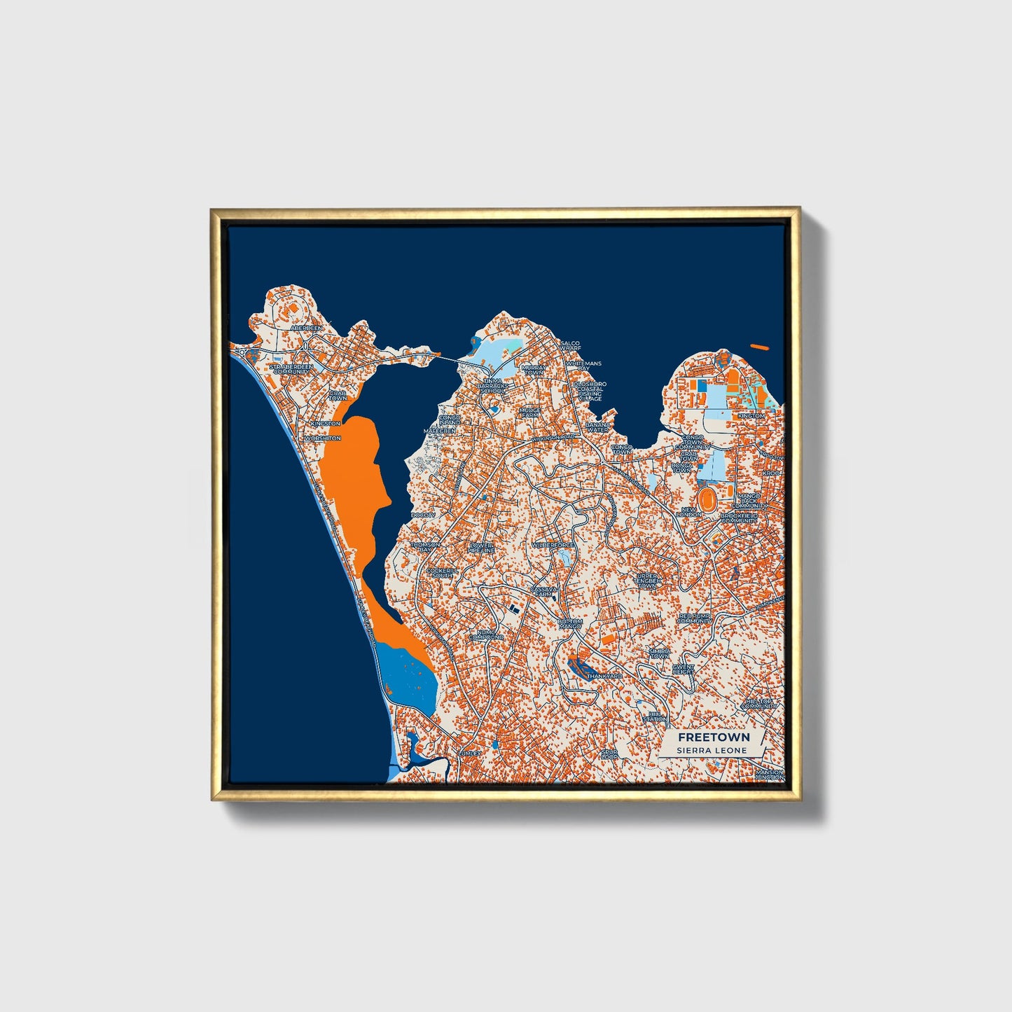Freetown Sierra Leone Colorful City Map Canvas Print • Gold Framed