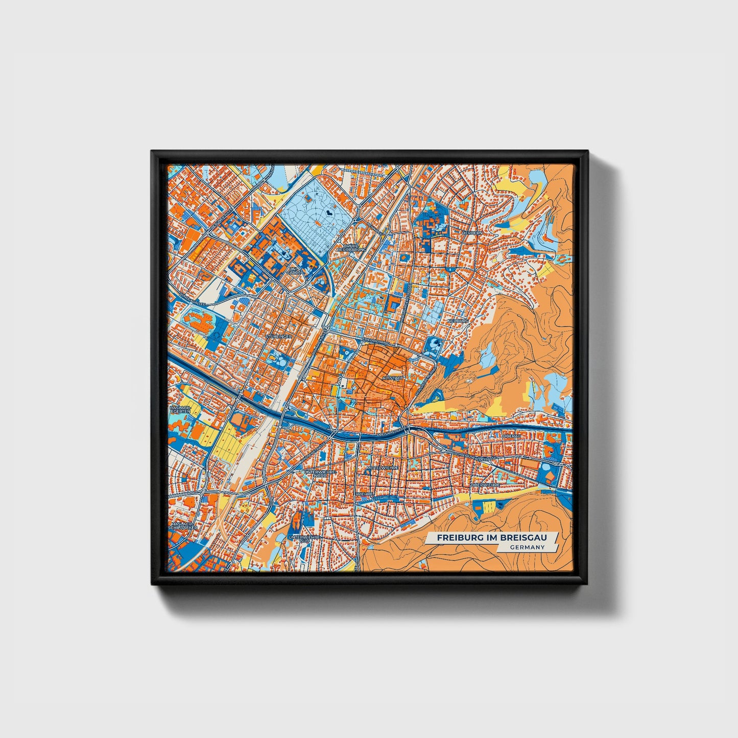 Freiburg Im Breisgau Germany Colorful City Map Canvas Print • Black Framed