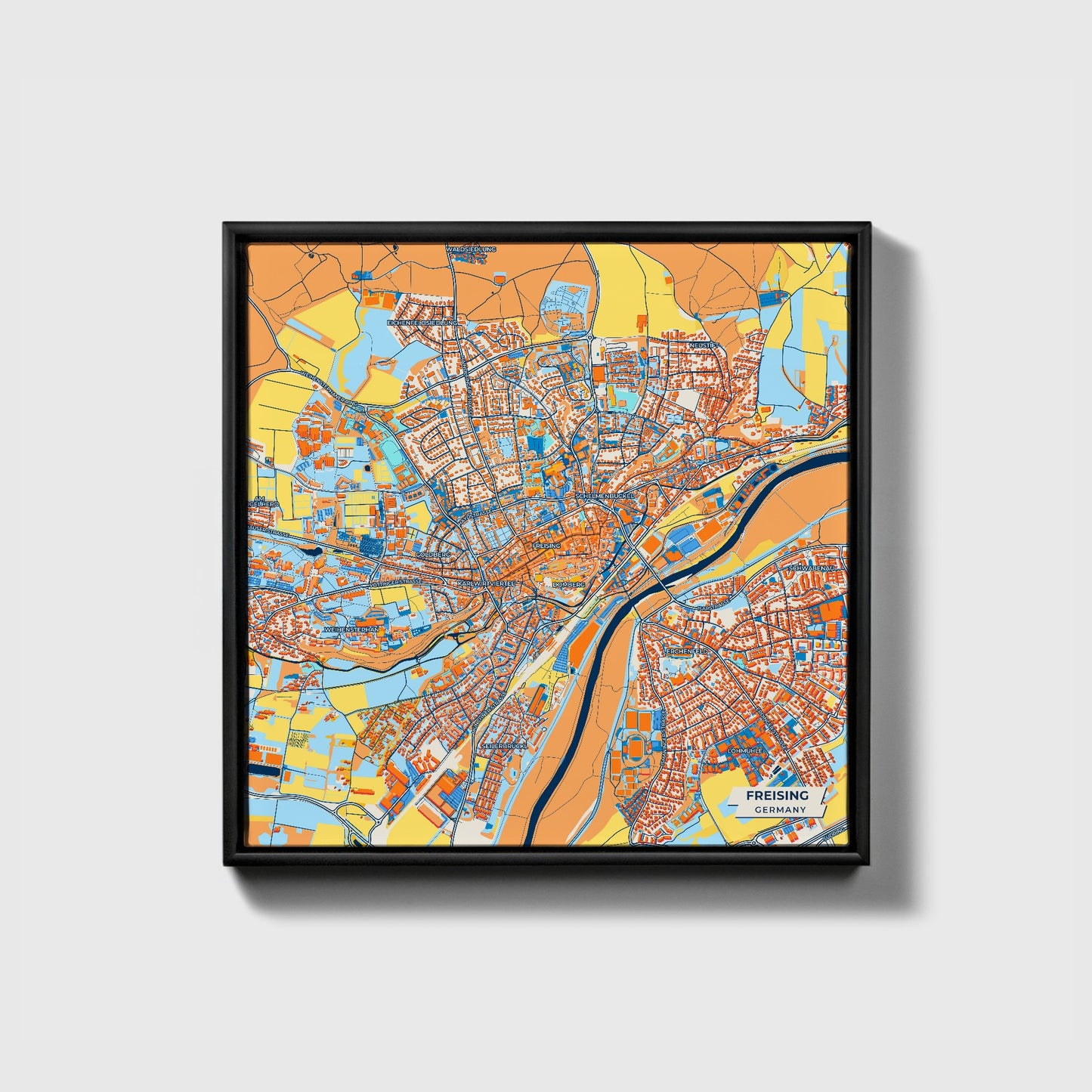 Freising Germany Colorful City Map Canvas Print • Black Framed