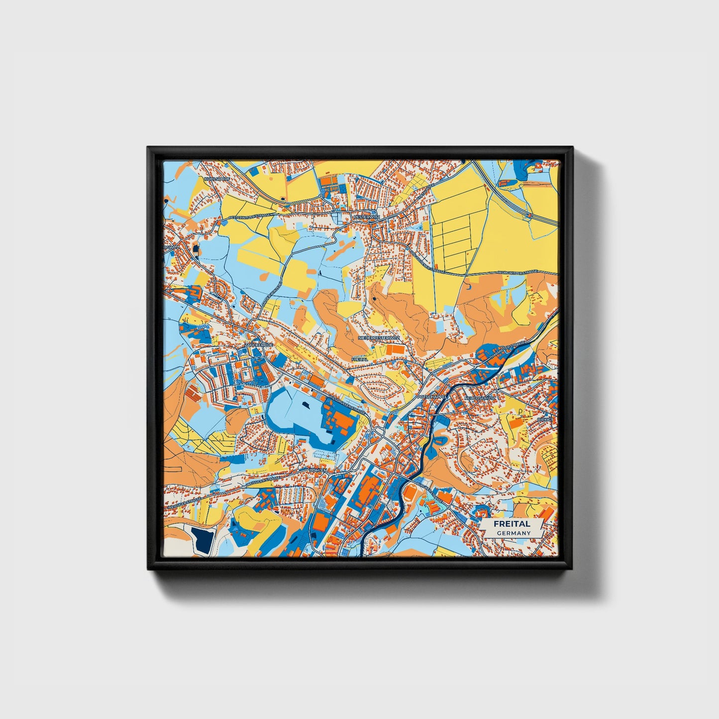 Freital Germany Colorful City Map Canvas Print • Black Framed