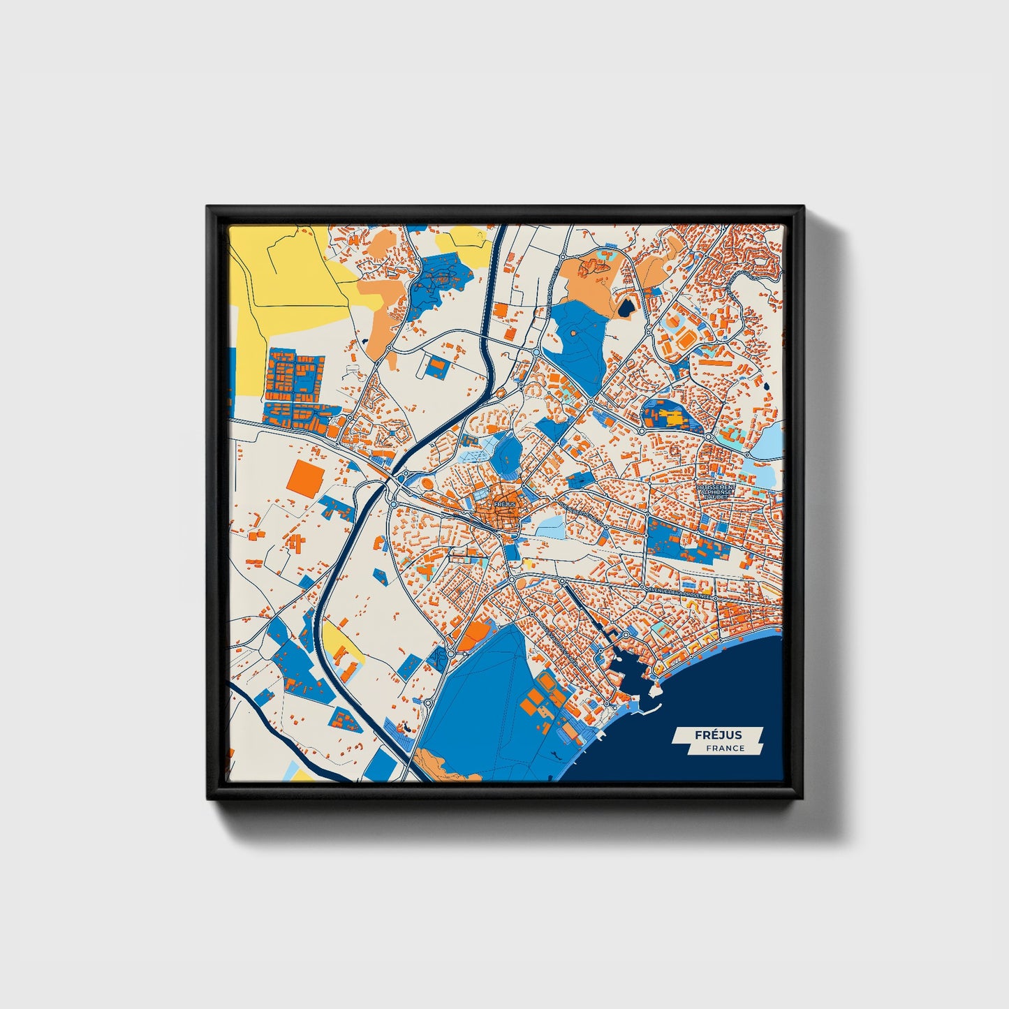 Fréjus France Colorful City Map Canvas Print • Black Framed